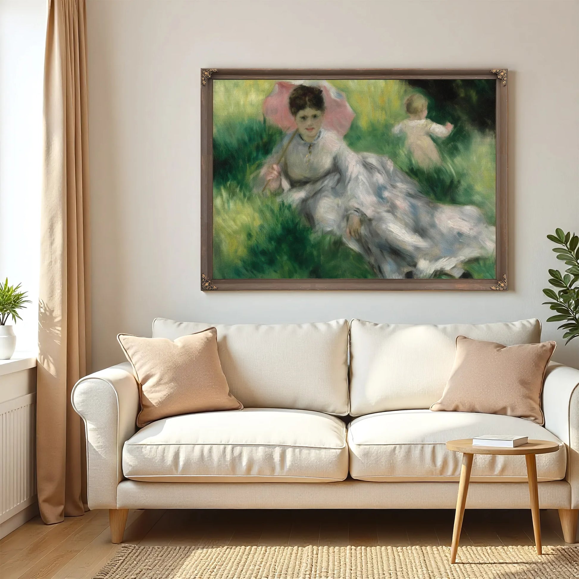 Woman With A Parasol And Small Child On A Sunlit Hillside By Pierre August Renoir Fine Art Print