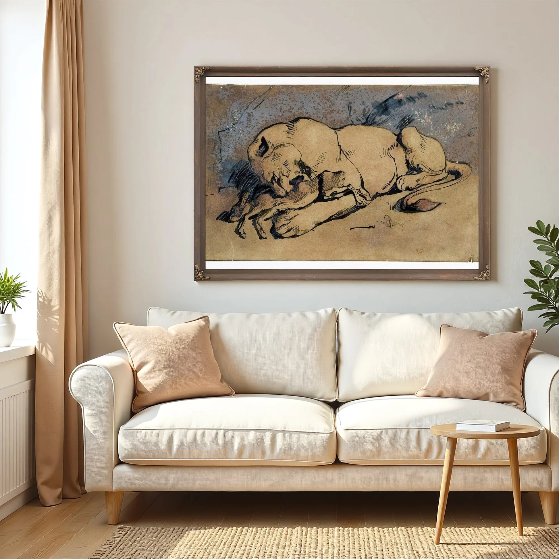 Lioness Devouring A Rabbit By Eugene Delacroix Fine Art Print