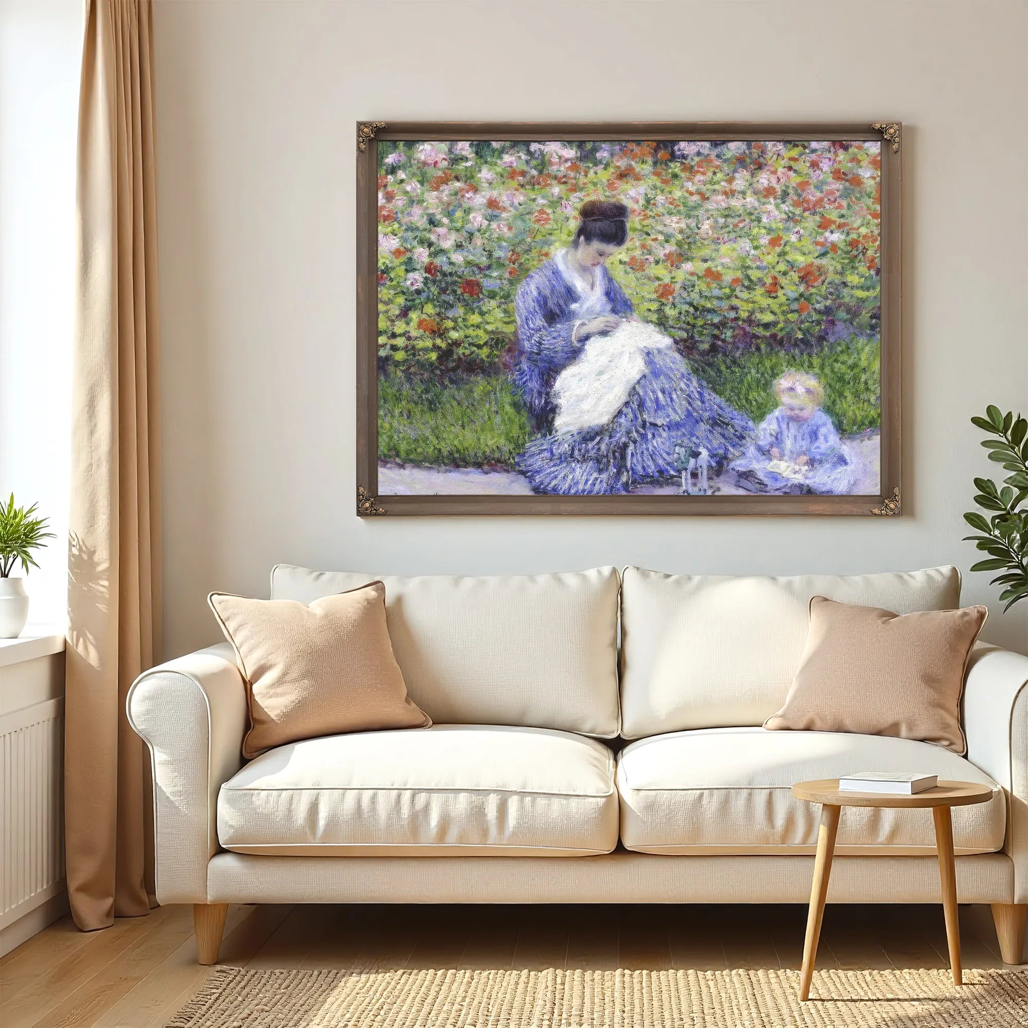 Camille Monet And A Child In The Artist's Garden In Argenteuil By Claude Monet Fine Art Print