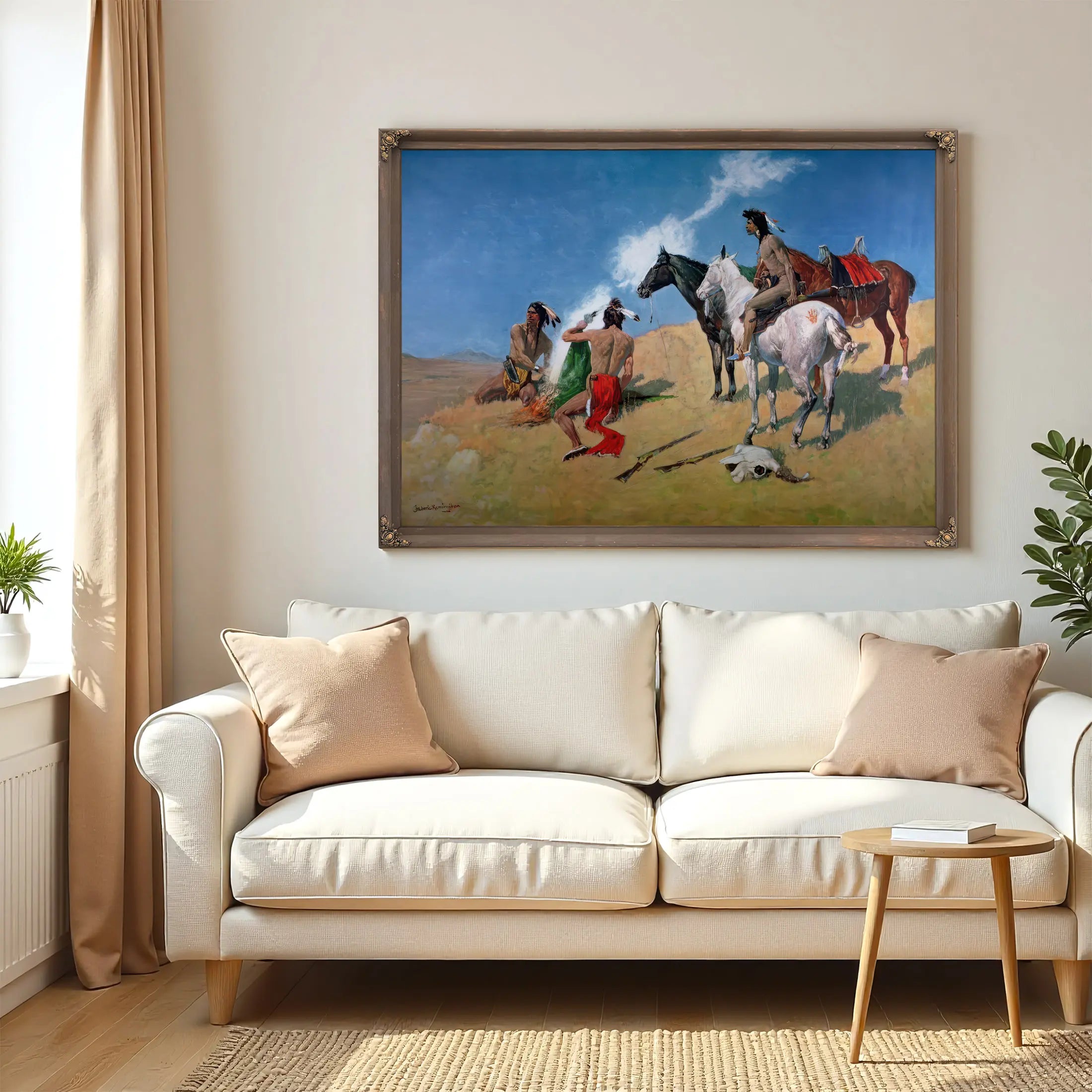 Smoke Signals Oil On Canvas by Frederic Remington