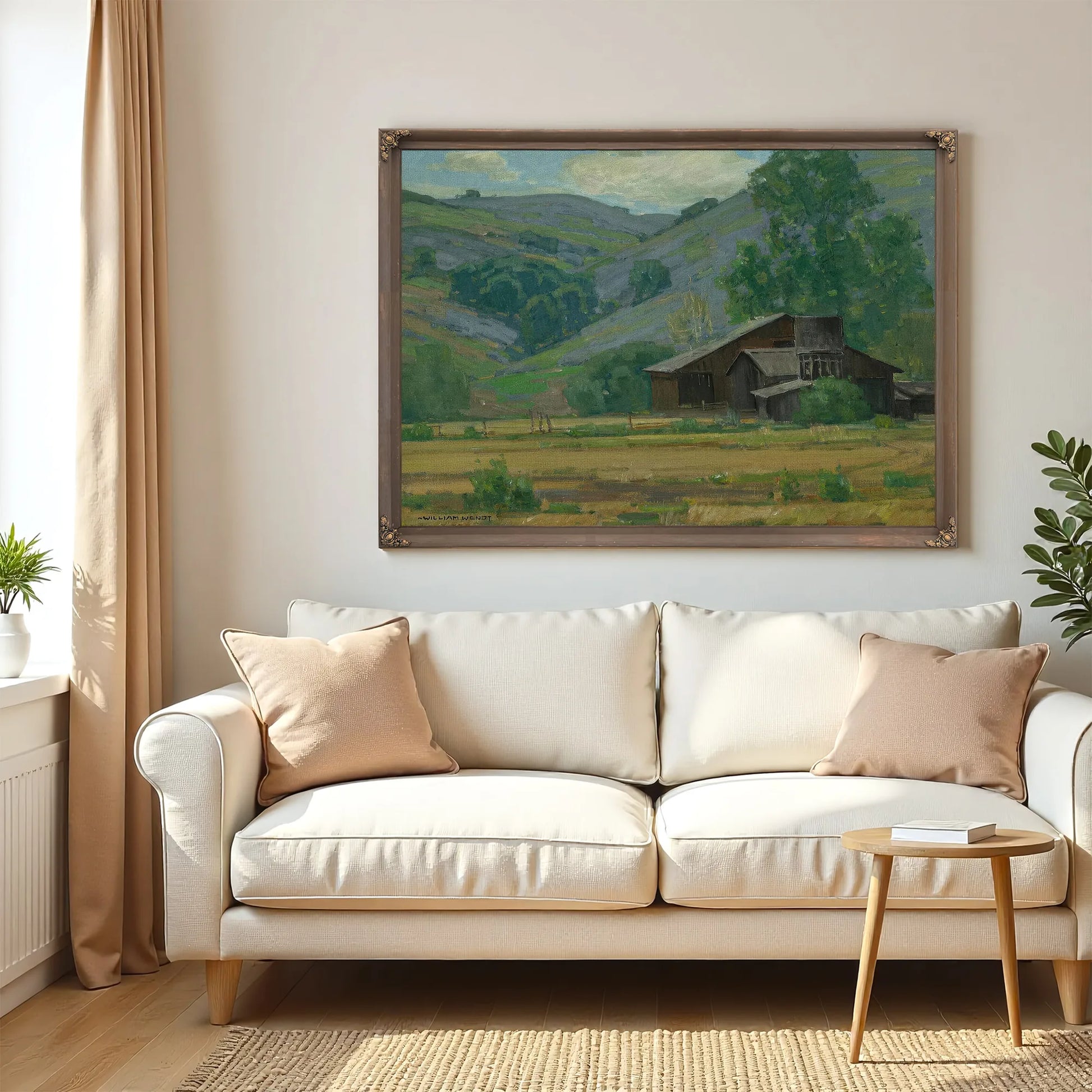 Hillside Wildflowers With Barn By William Wendt Fine Art Print