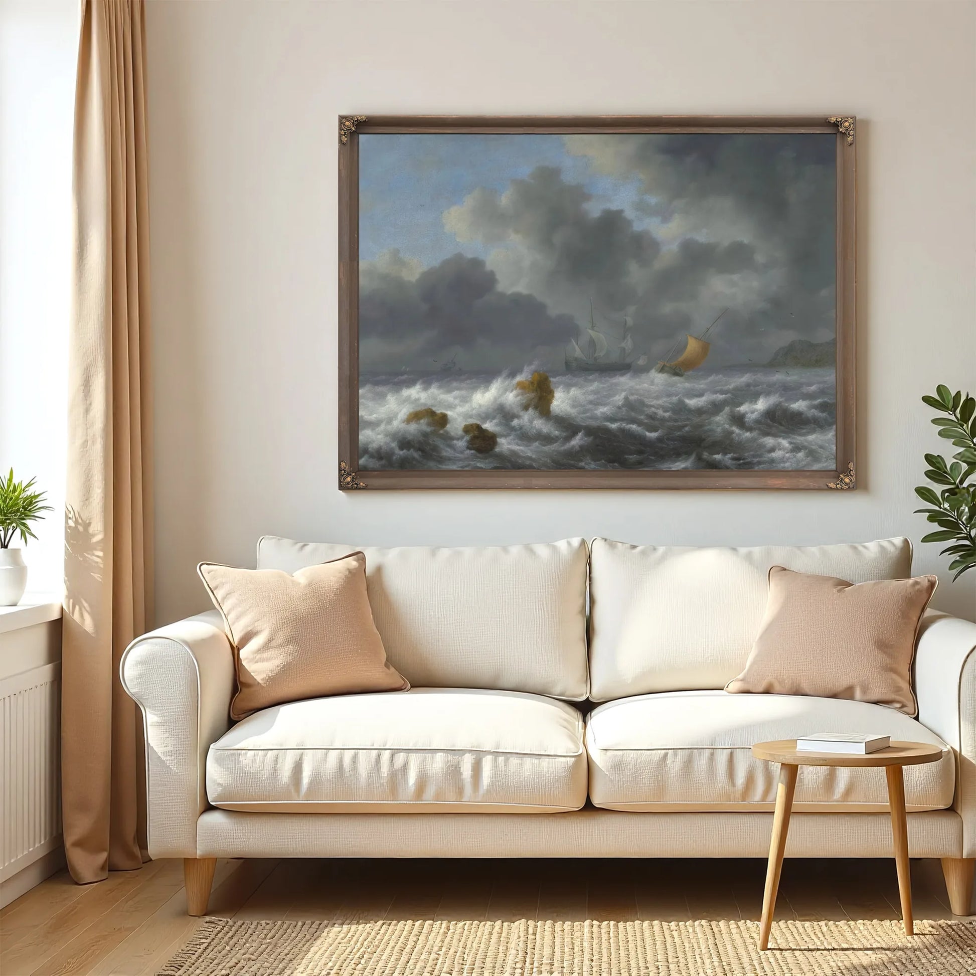 Sailing Vessels In A Stormy Sea Near A Rocky Coast By Jacob Van Ruisdael Fine Art Print