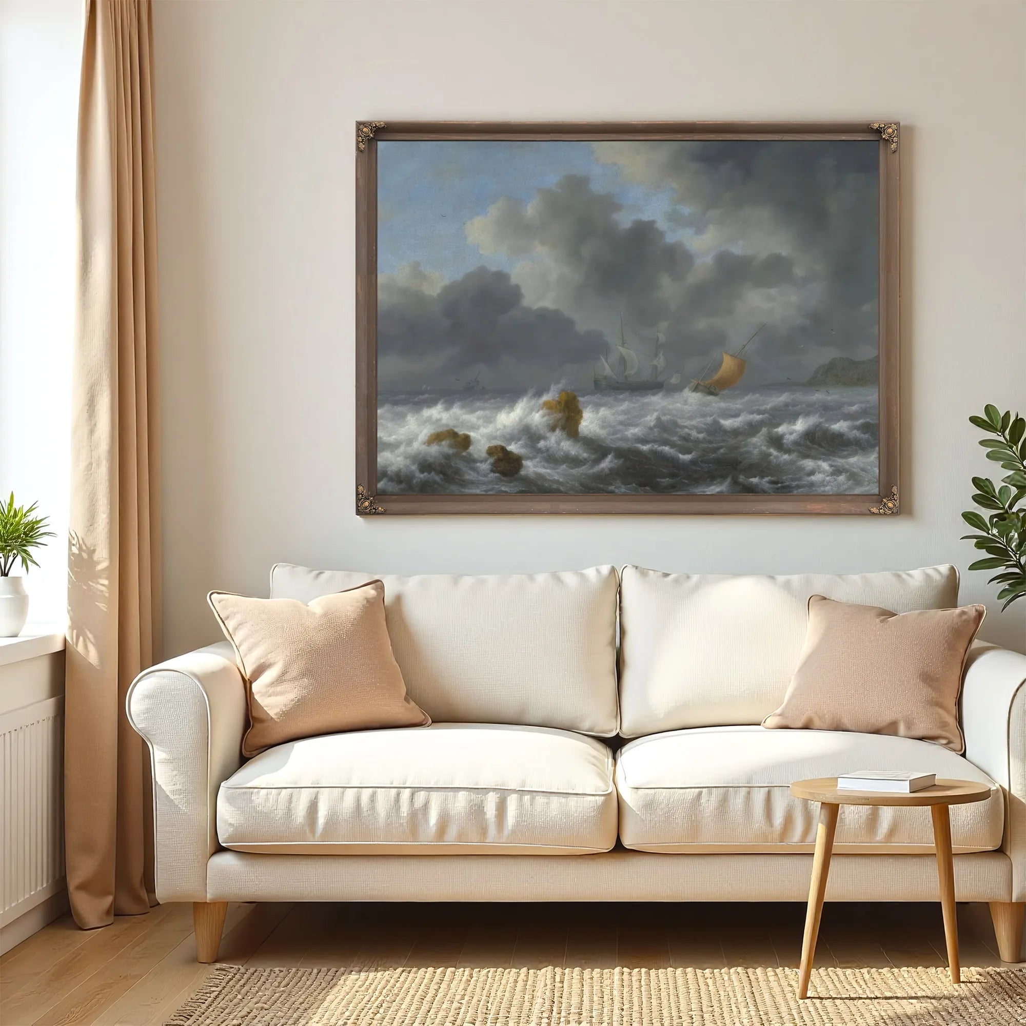 Sailing Vessels In A Stormy Sea Near A Rocky Coast By Jacob Van Ruisdael Fine Art Print