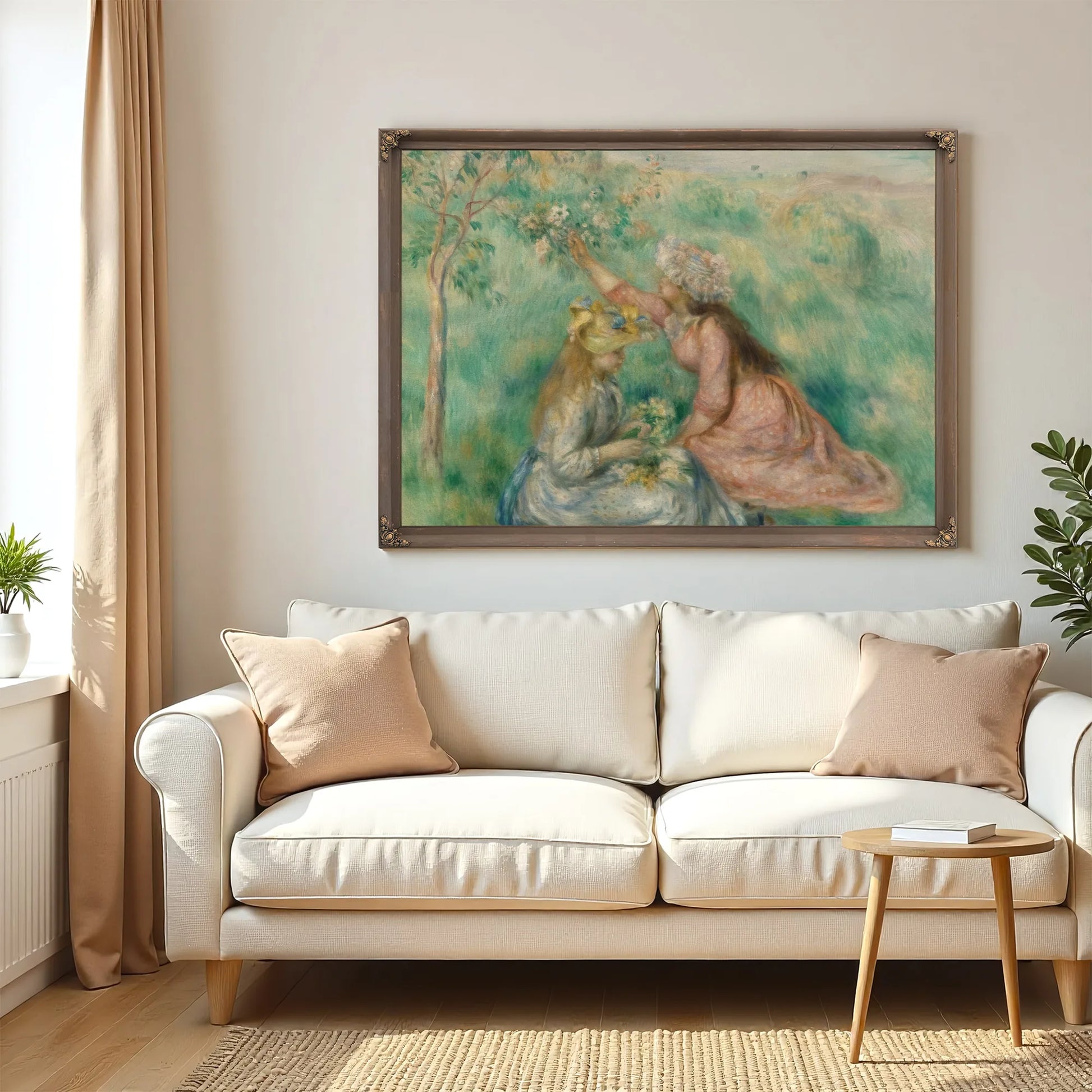 Girls Picking Flowers In A Meadow By Pierre August Renoir Fine Art Print