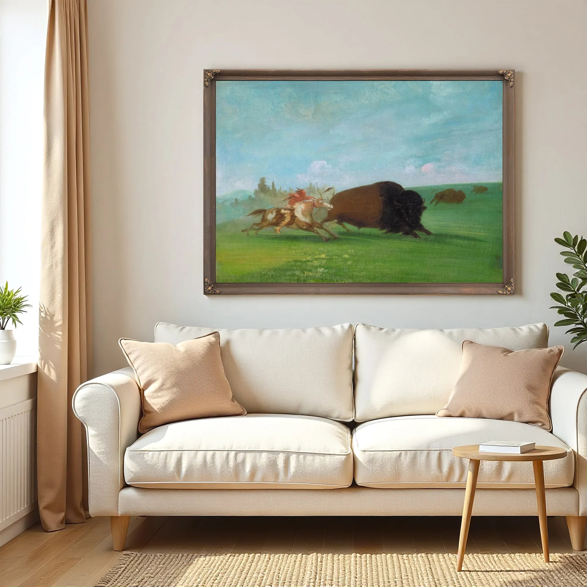 Buffalo Chase, A Single Death By George Catlin Fine Art Print