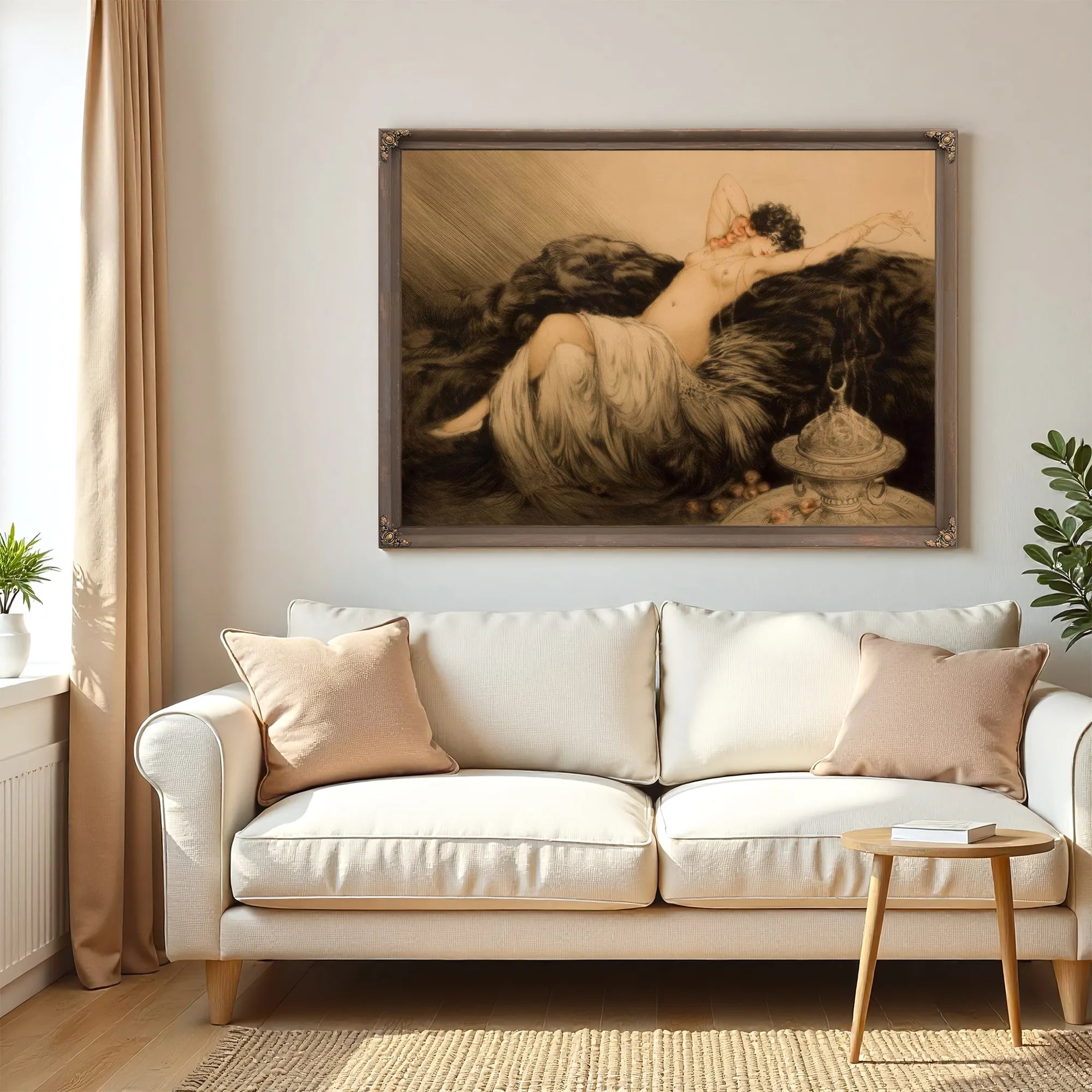Nude With Black Fur By Louis Icart Fine Art Print