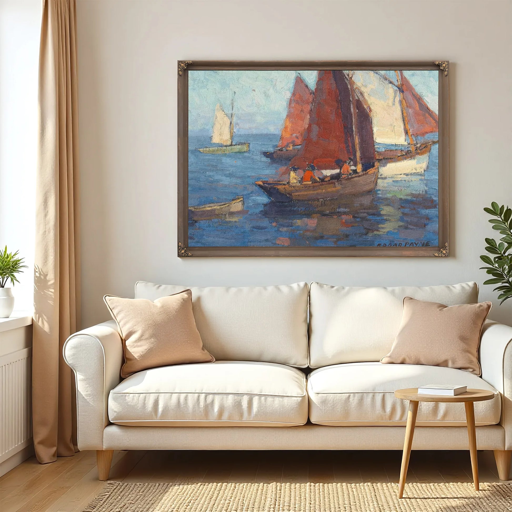 Figures In Sailboats On Calm Waters By Edgar Payne Fine Art Print