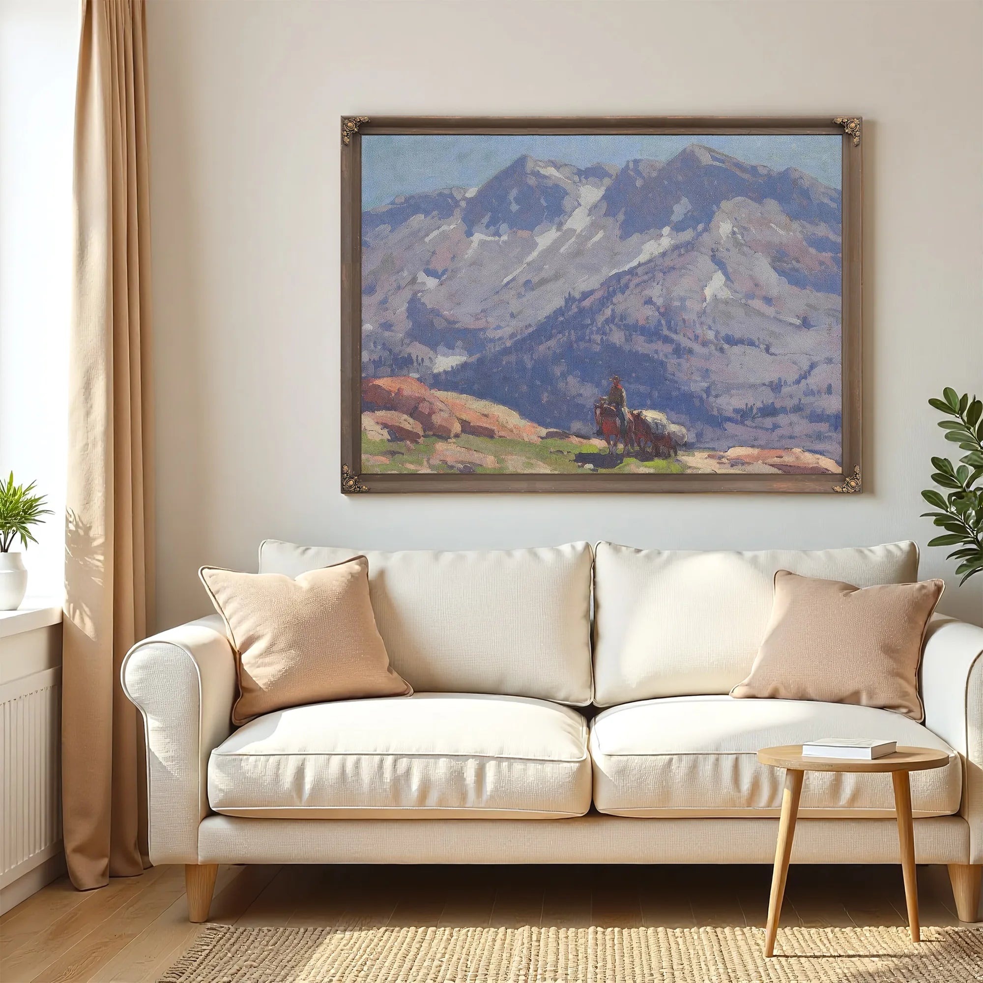 A Rider With Packhorses In The Sierras; A Sierra Lake (Double Sided) By Edgar Payne Fine Art Print