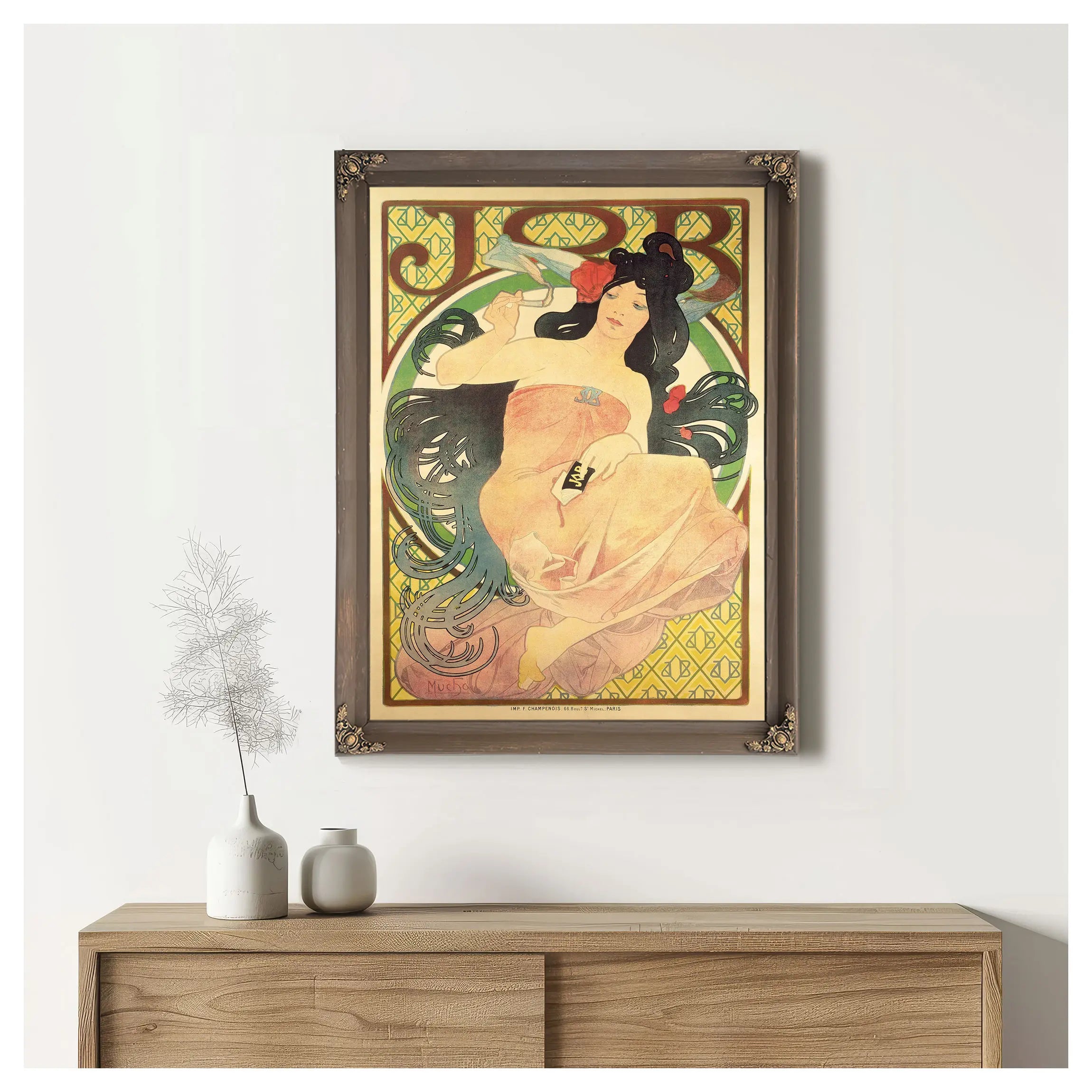 Poster Job Alfons Mucha And Imprimerie F Champenois Paris by Alphonse Mucha