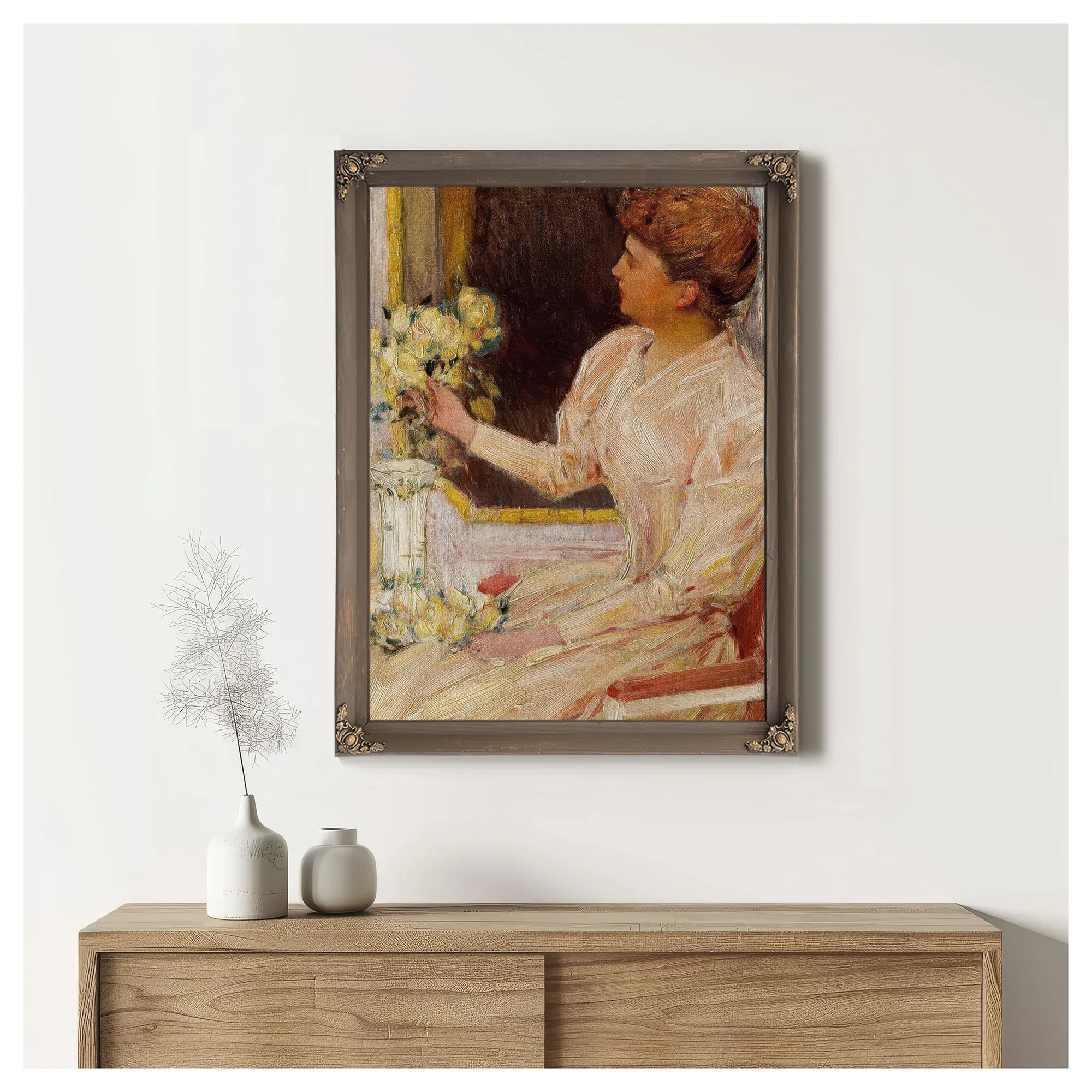 The Lady With Yellow Roses By Childe Hassam Fine Art Print