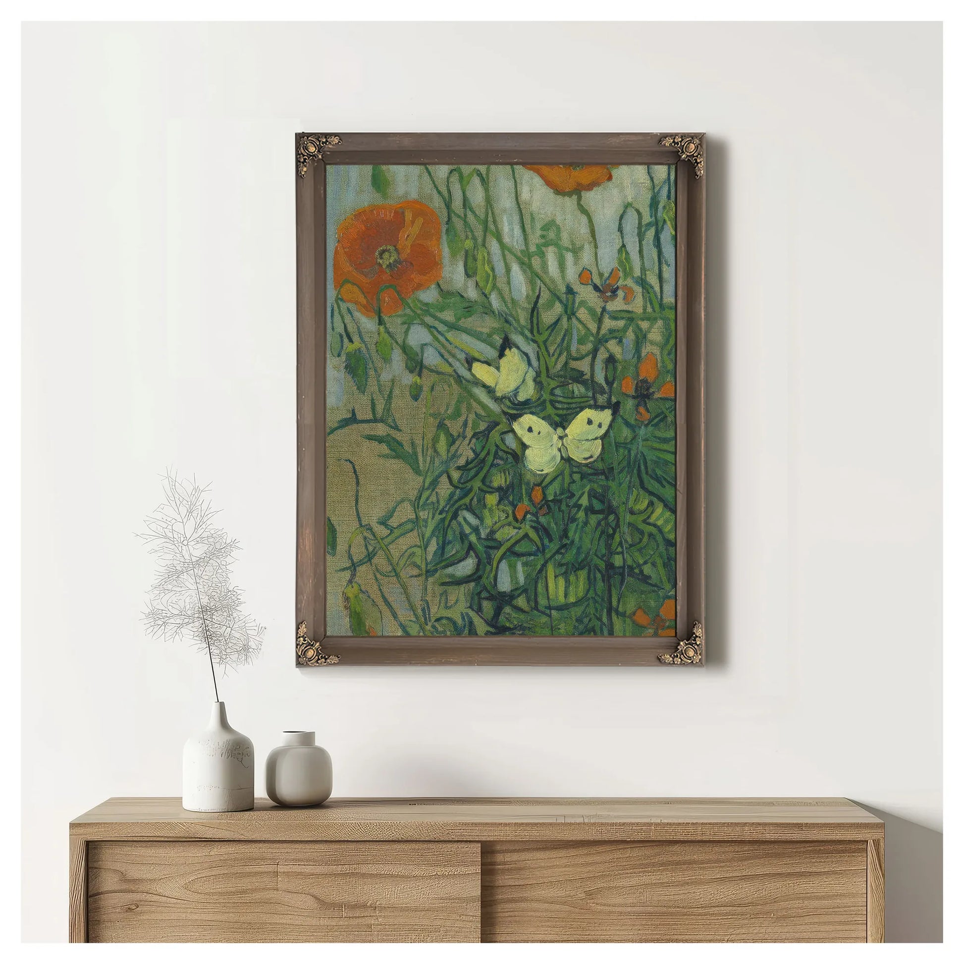 Butterflies And Poppies By Vincent Van Gogh Fine Art Print