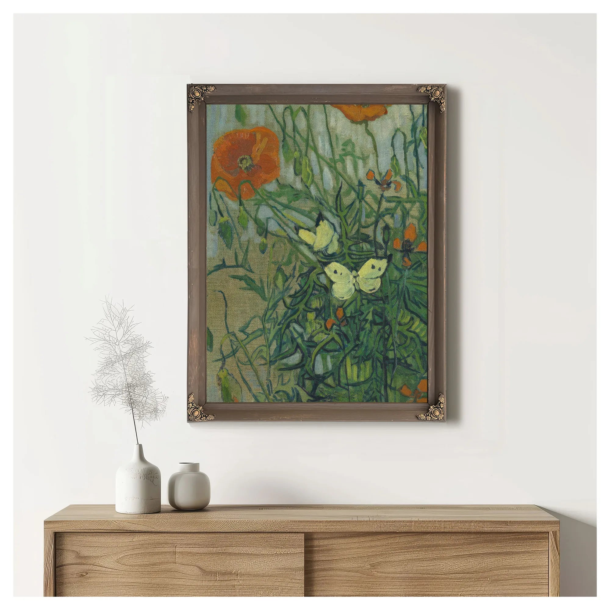 Butterflies And Poppies By Vincent Van Gogh Fine Art Print
