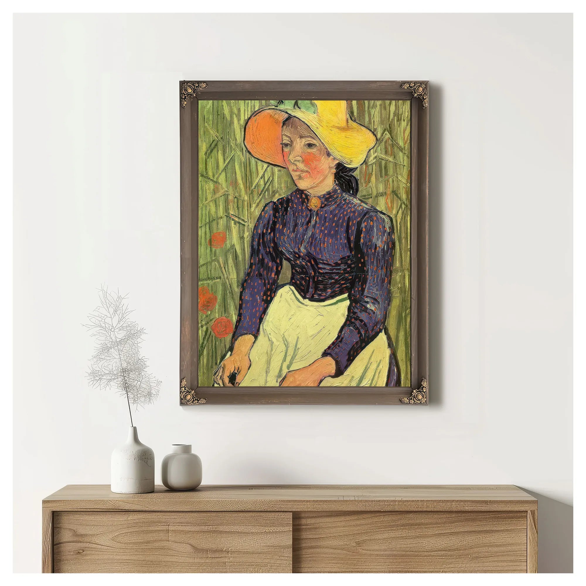 Young Peasant Woman With Straw Hat Sitting In The Wheat By Vincent Van Gogh Fine Art Print