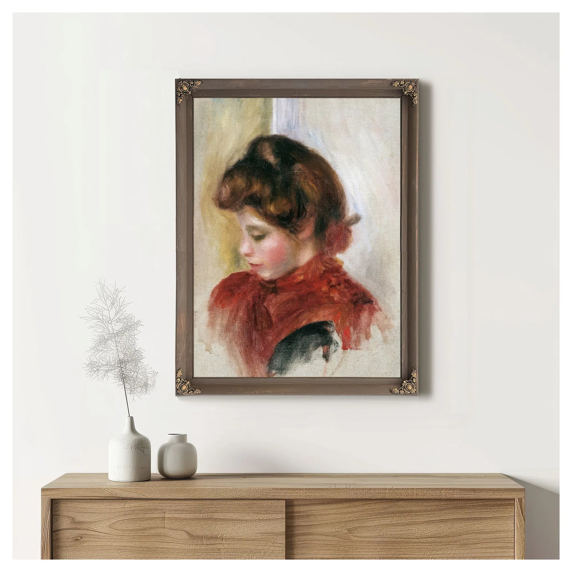 Girl In A Red Scarf By Pierre August Renoir Fine Art Print