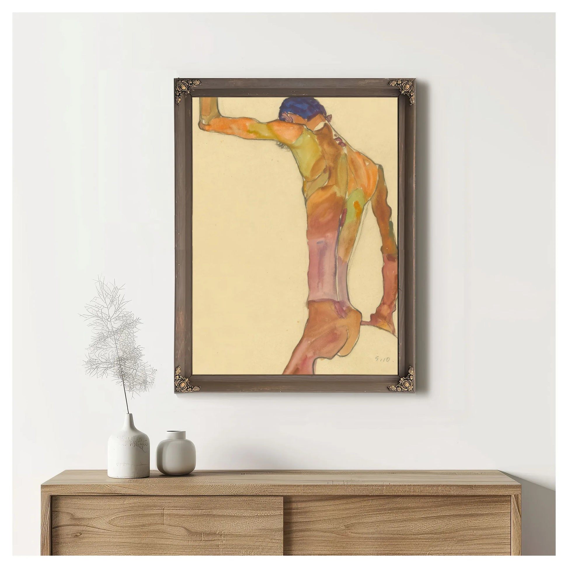 Standing Male Nude With Arm Raised Back View By Egon Schiele Fine Art Print