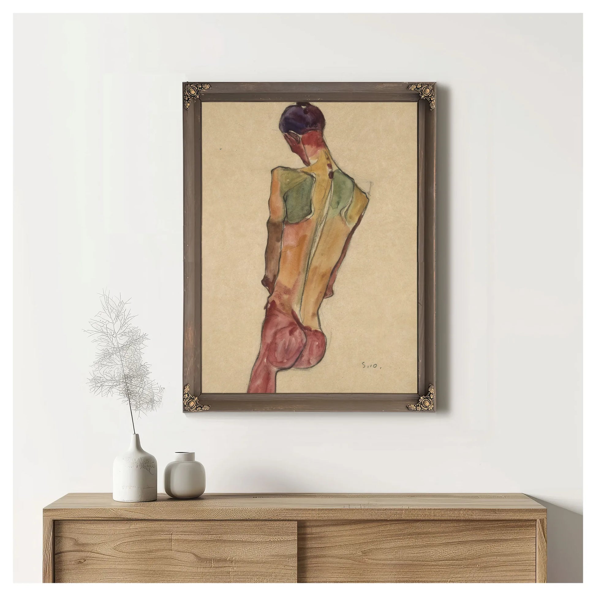 Male Nude Back View By Egon Schiele Fine Art Print