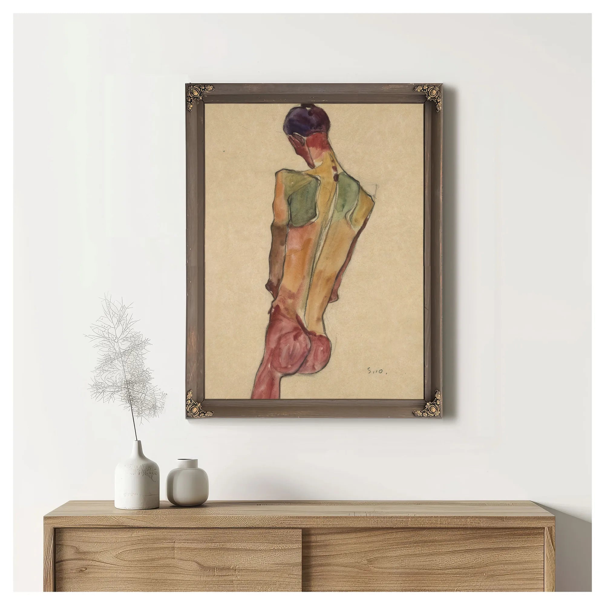 Male Nude Back View By Egon Schiele Fine Art Print