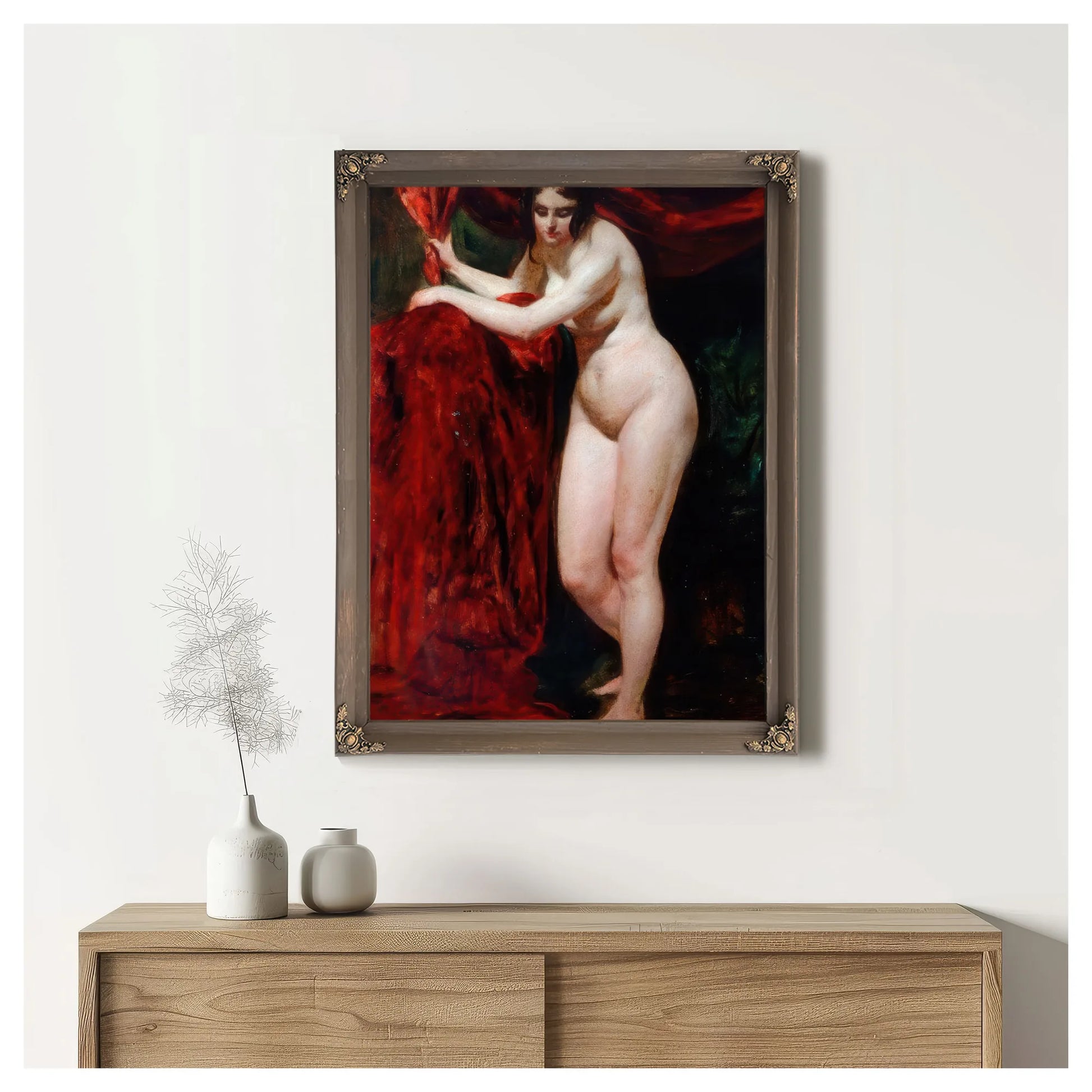 Nude Woman, Holding Red Drapery By William Etty Fine Art Print