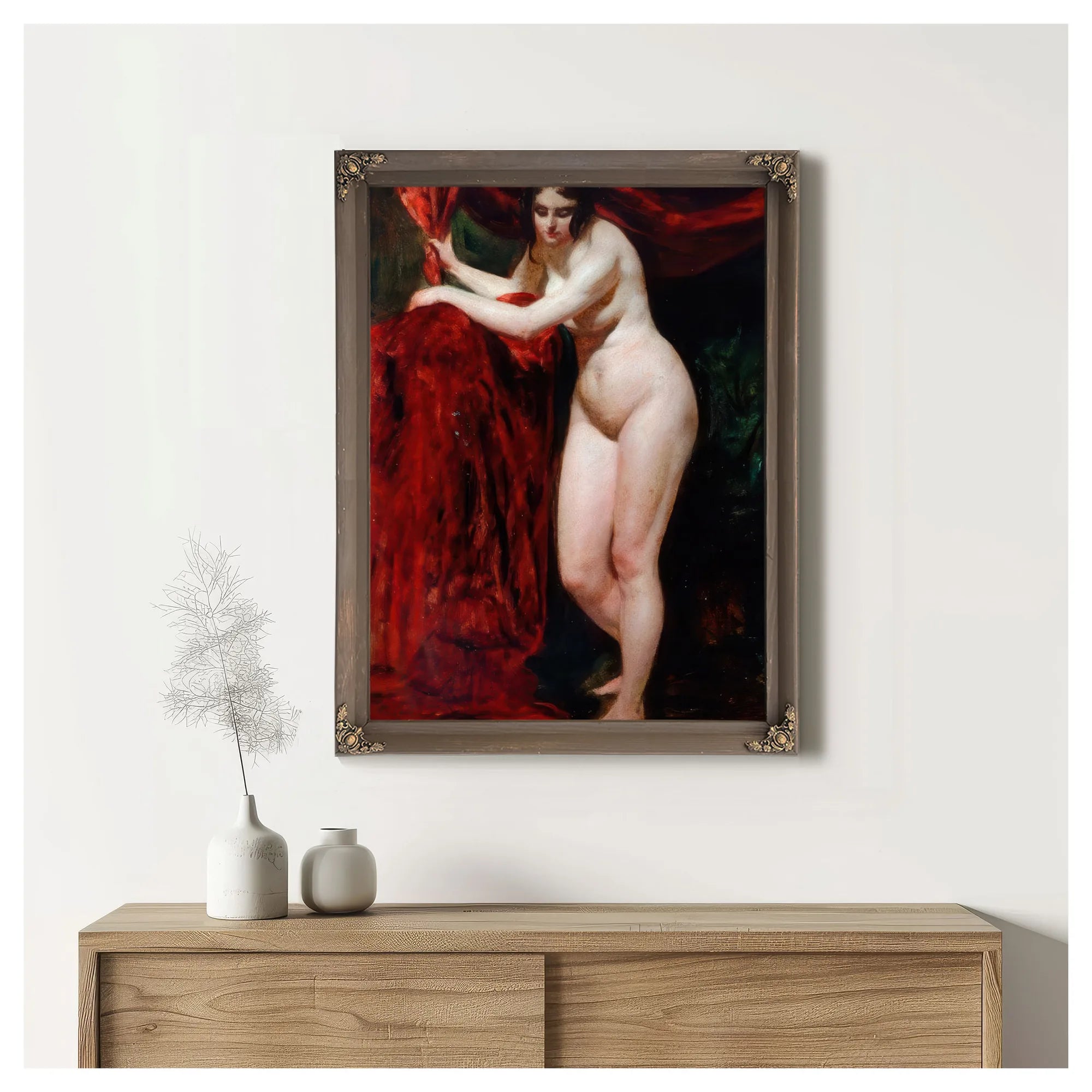 Nude Woman, Holding Red Drapery By William Etty Fine Art Print
