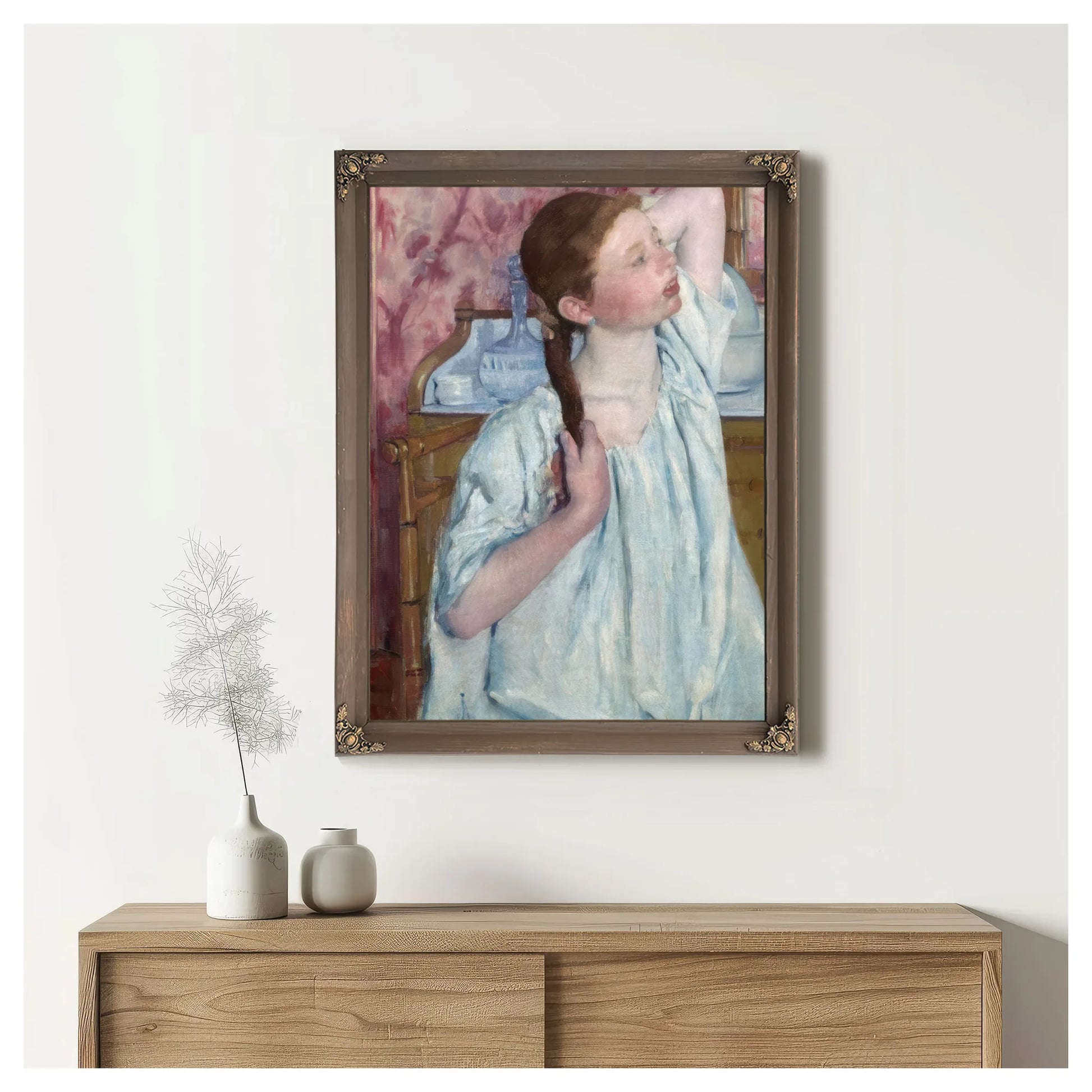 Girl Arranging Her Hair By Mary Cassatt Fine Art Print