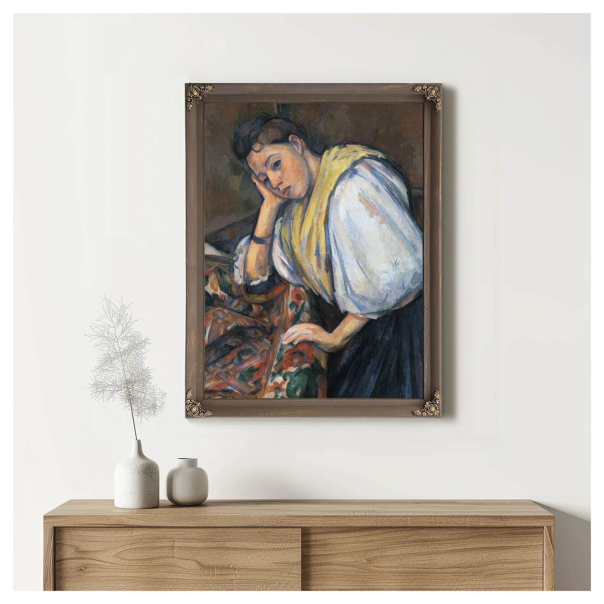 Young Italian Woman At A Table By Paul Cezanne Fine Art Print