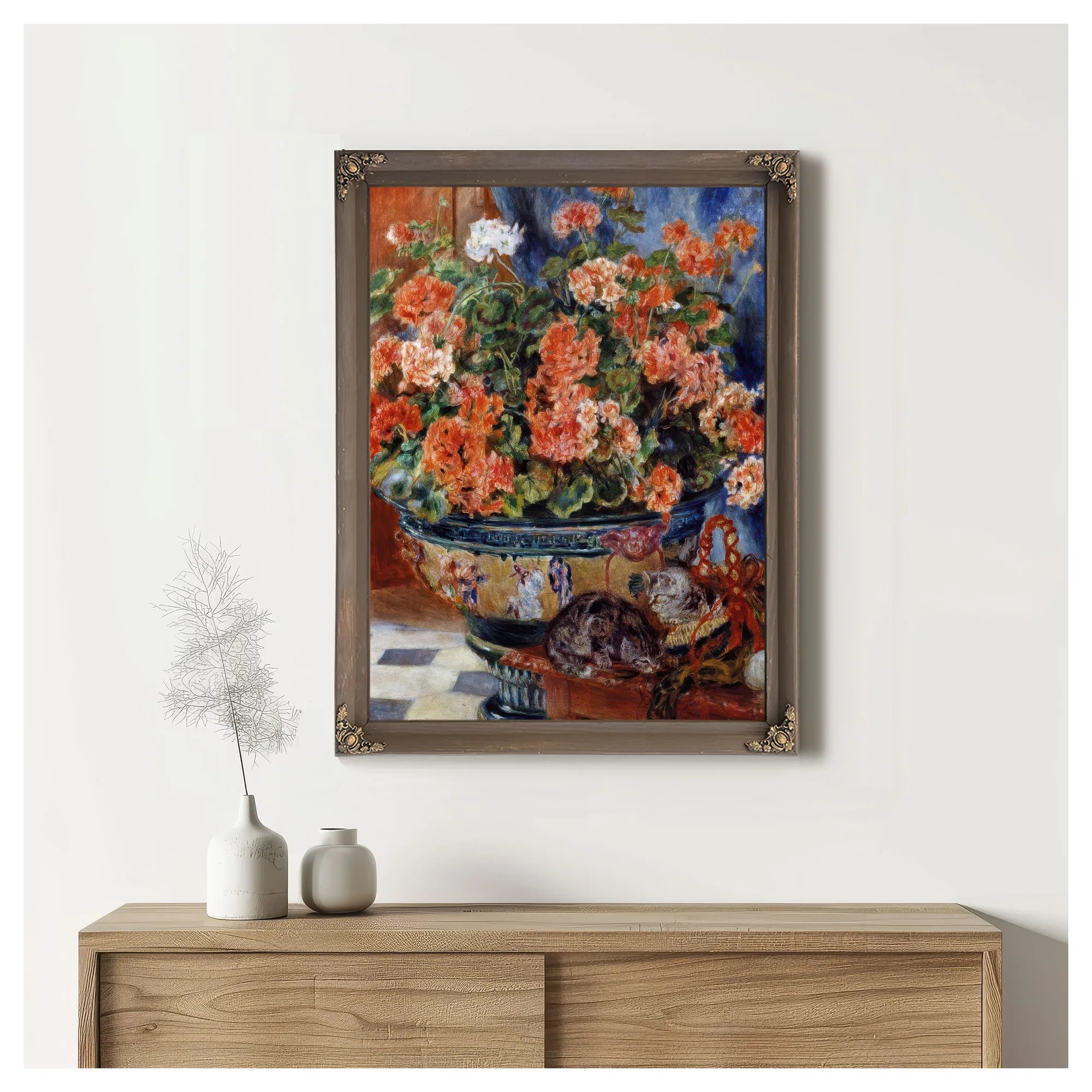 Geraniums And Cats 1 By Pierre Auguste Renoir Fine Art Print