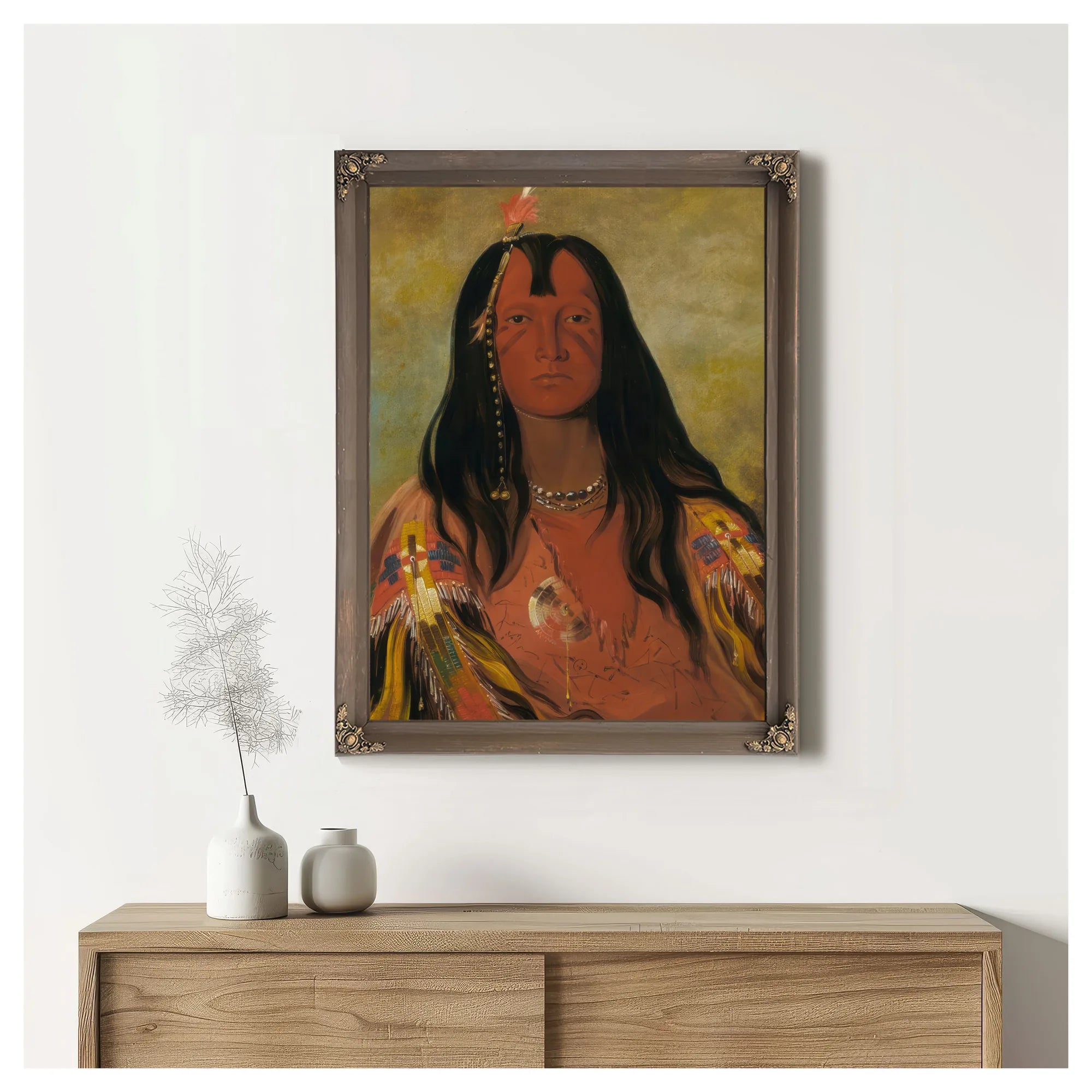 H'co A H'co A H'cotes Min, No Horns On His Head, A Brave By George Catlin Fine Art Print