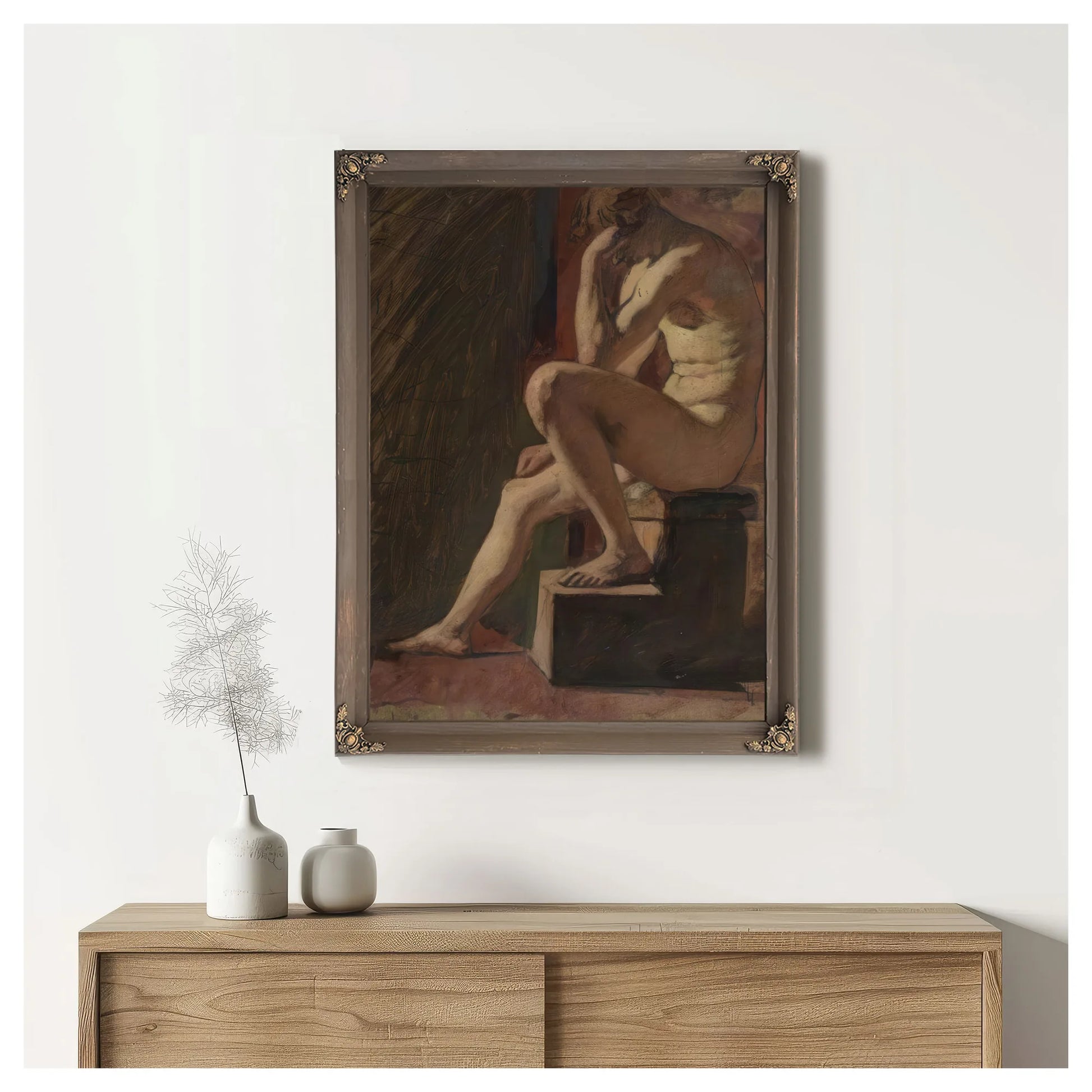 Seated Male Nude, Head Resting Against Hand, Left Foot Resting On Block By William Etty Fine Art Print
