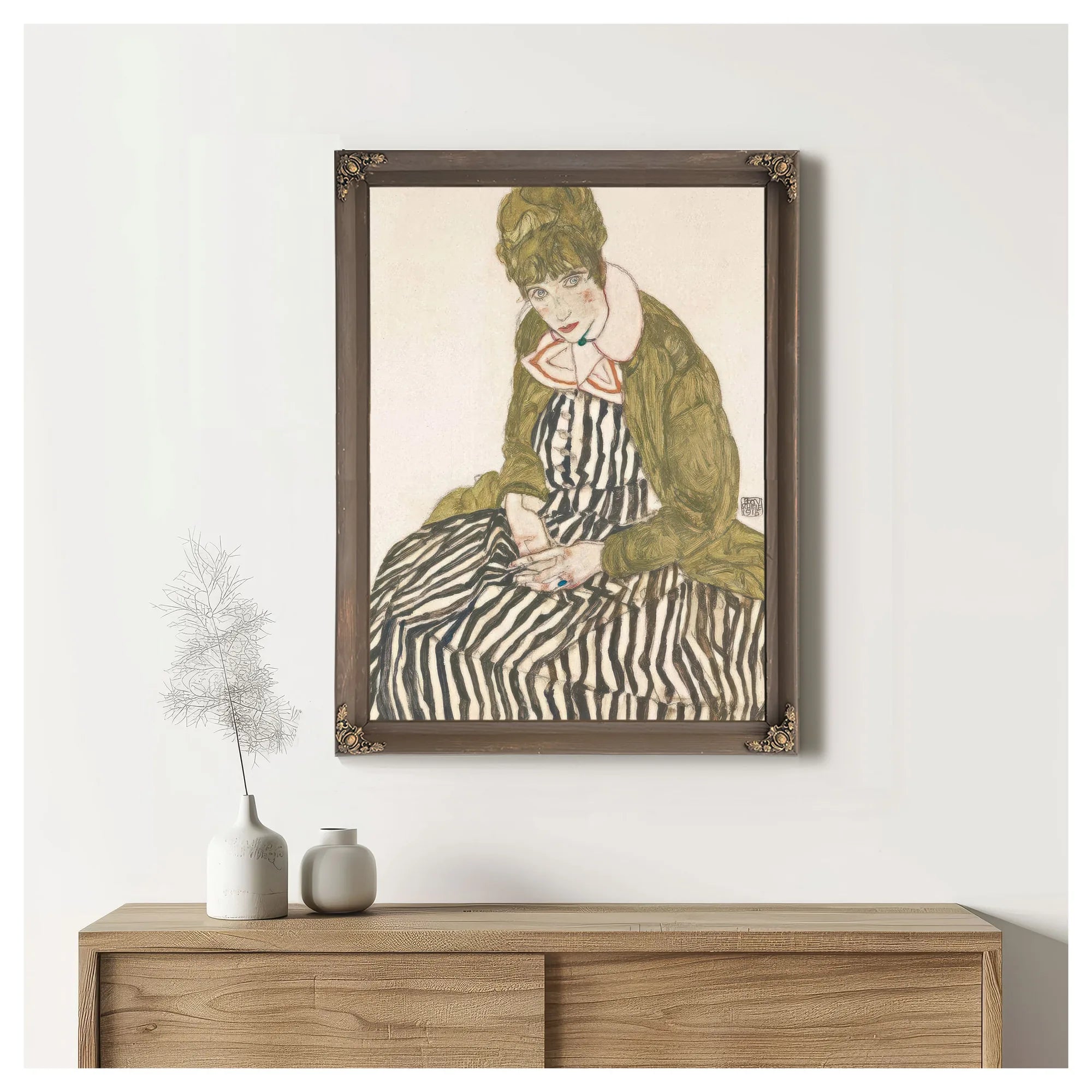 Portrait Of Edith Schiele With Striped Dress 1915 Gouache Pencil By Egon Schiele Fine Art Print