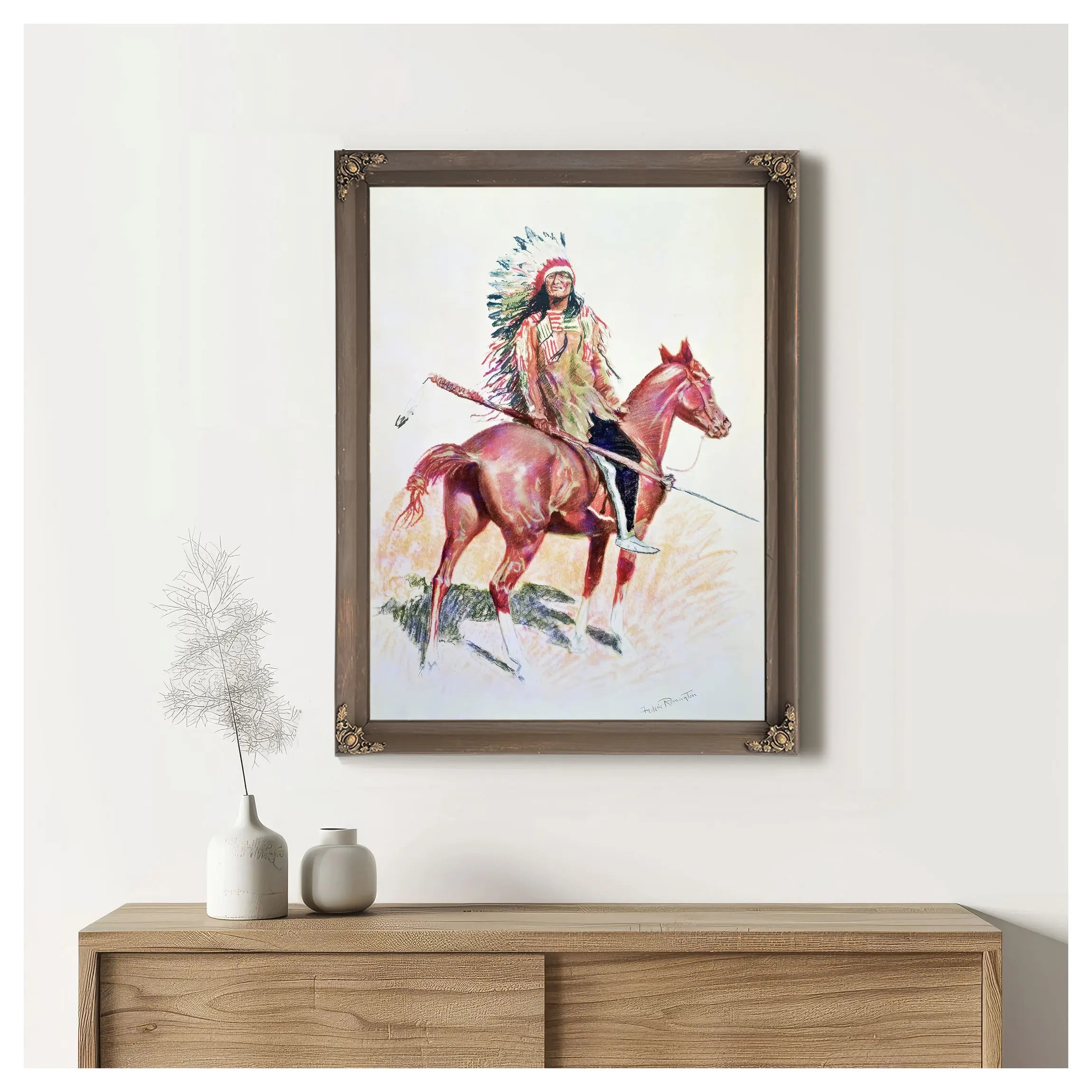 Sioux Chief Colour Litho by Frederic Remington