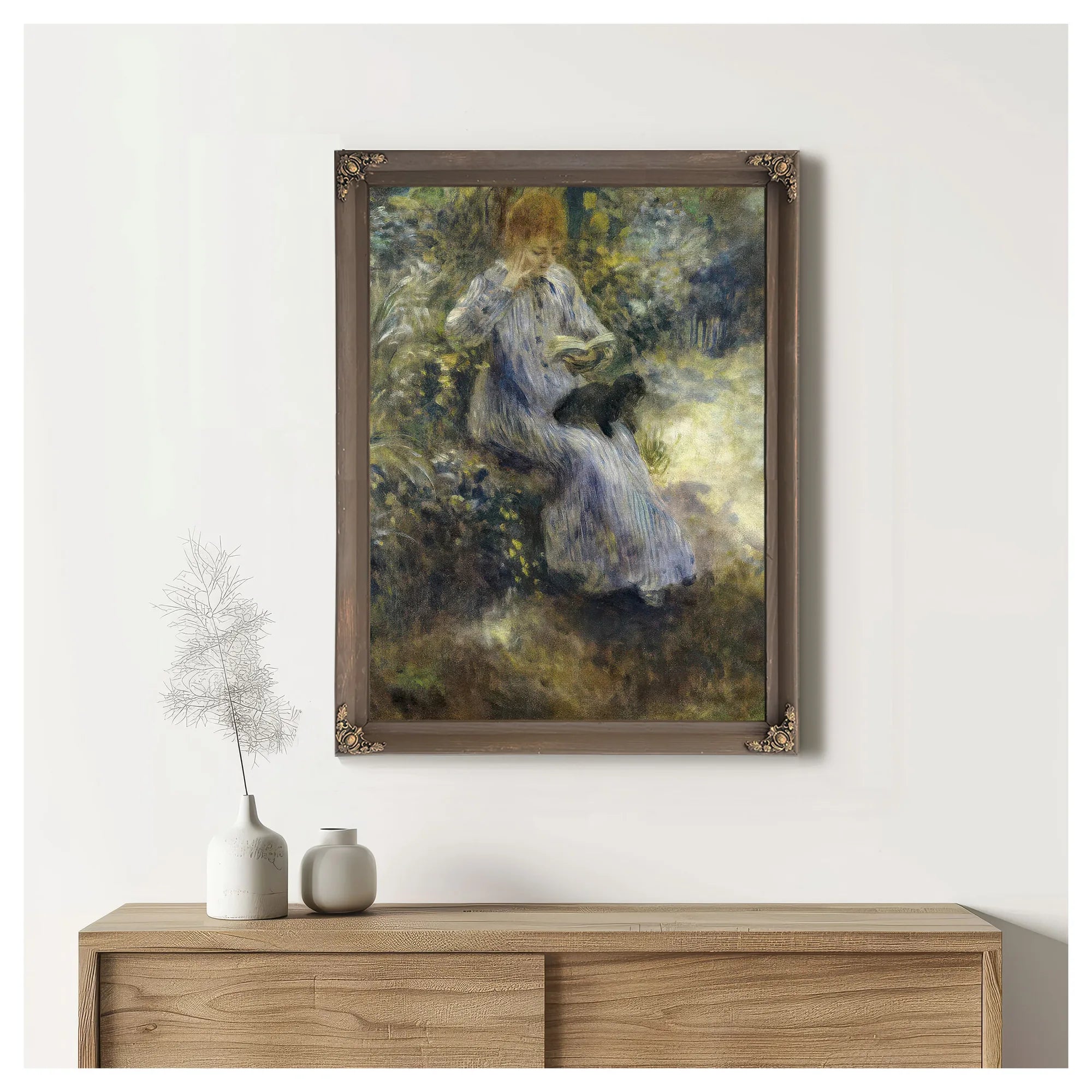 Woman And Black Dog By Pierre Auguste Renoir Fine Art Print