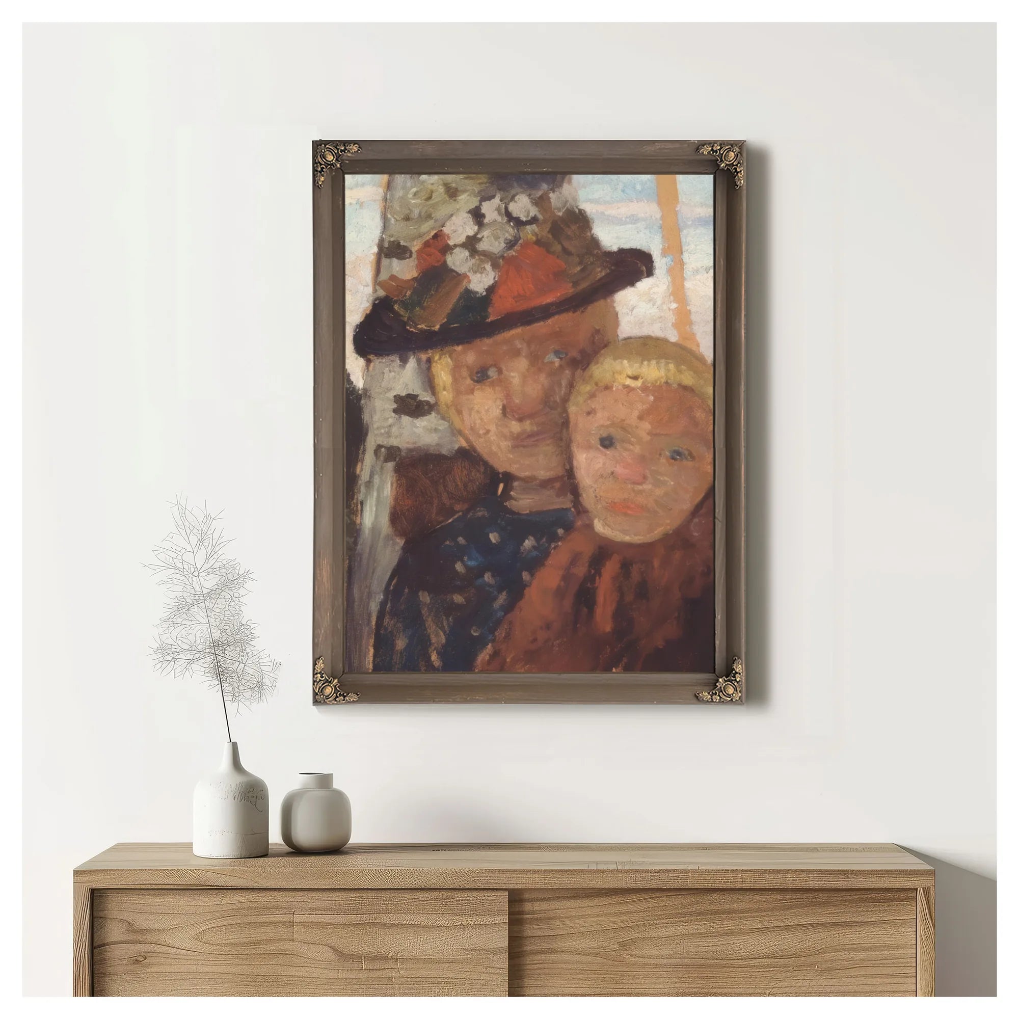 Little Boy And Girl In Flowered Hat By Paula Modersohn Becker Fine Art Print
