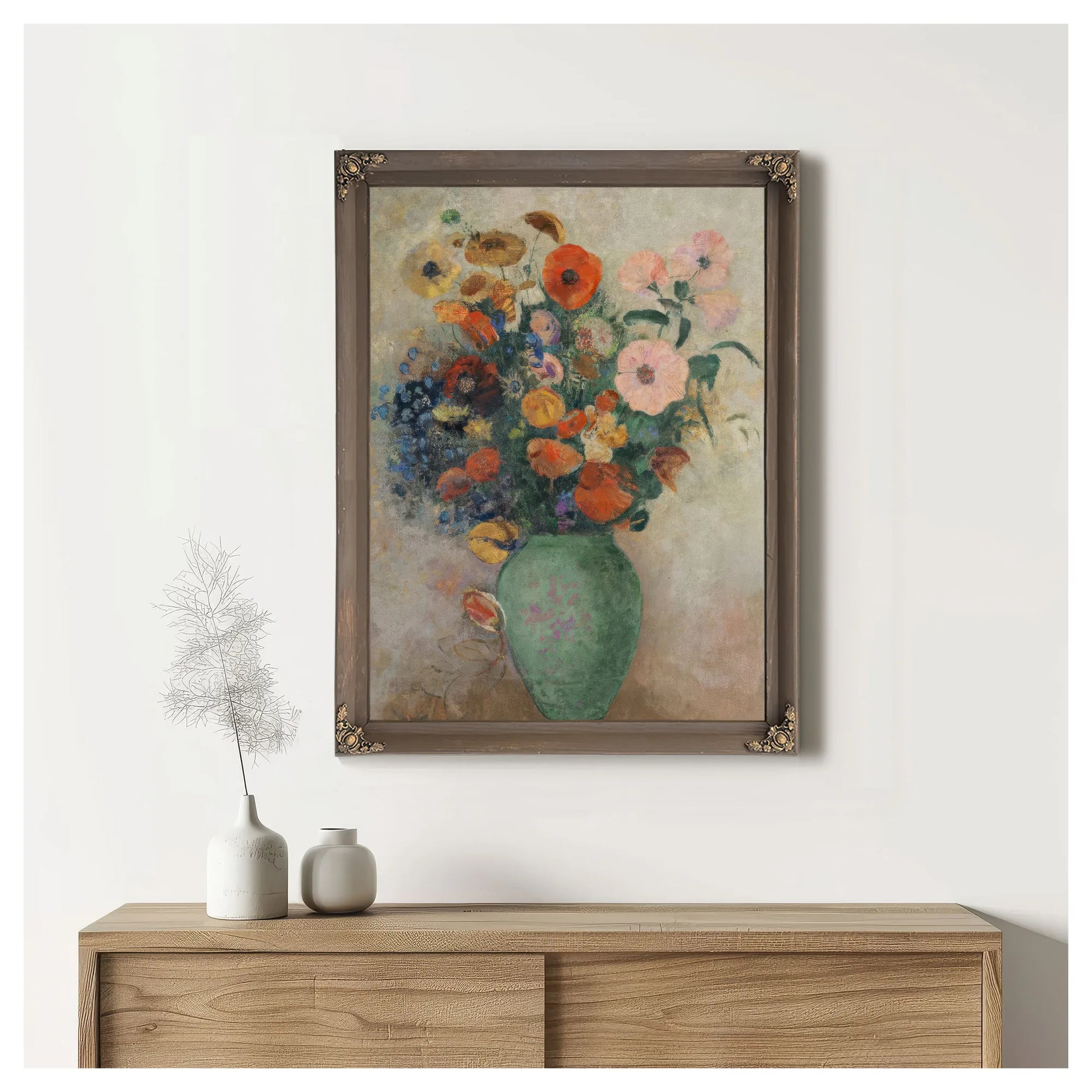Bouquet Of Flowers In A Green Vase By Odilon Redon Fine Art Print