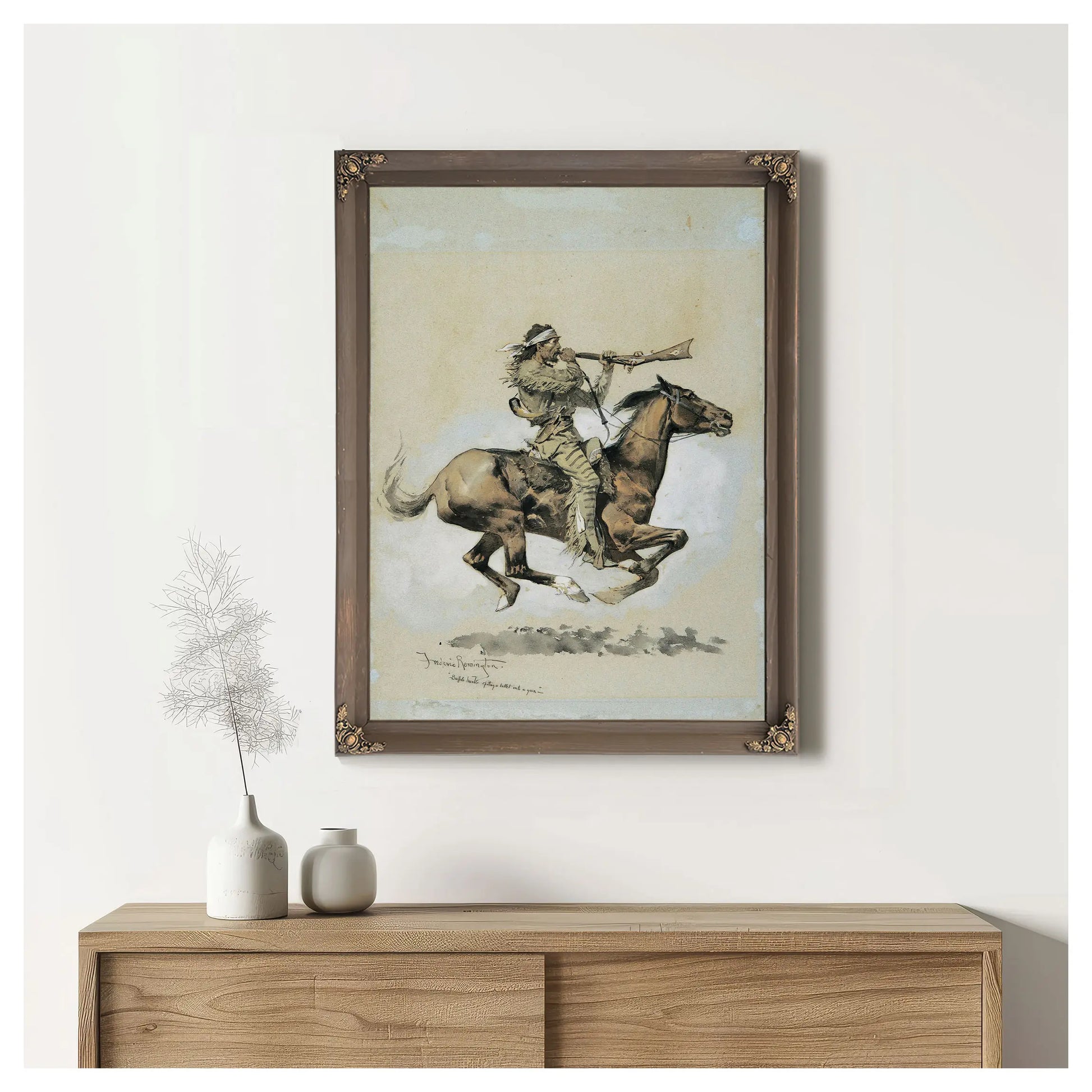 Buffalo Hunter Spitting A Bullet Into A Gun by Frederic Remington