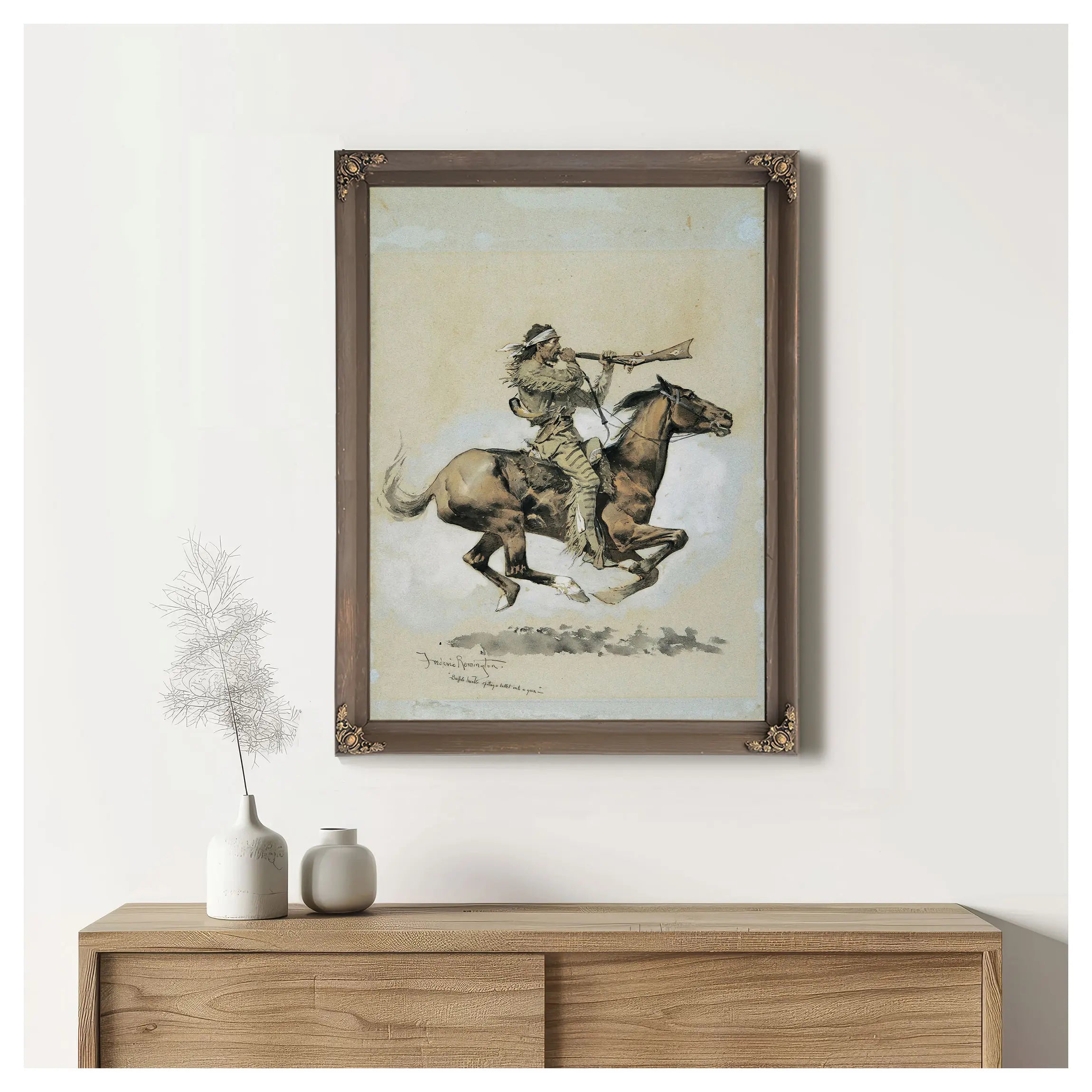 Buffalo Hunter Spitting A Bullet Into A Gun by Frederic Remington