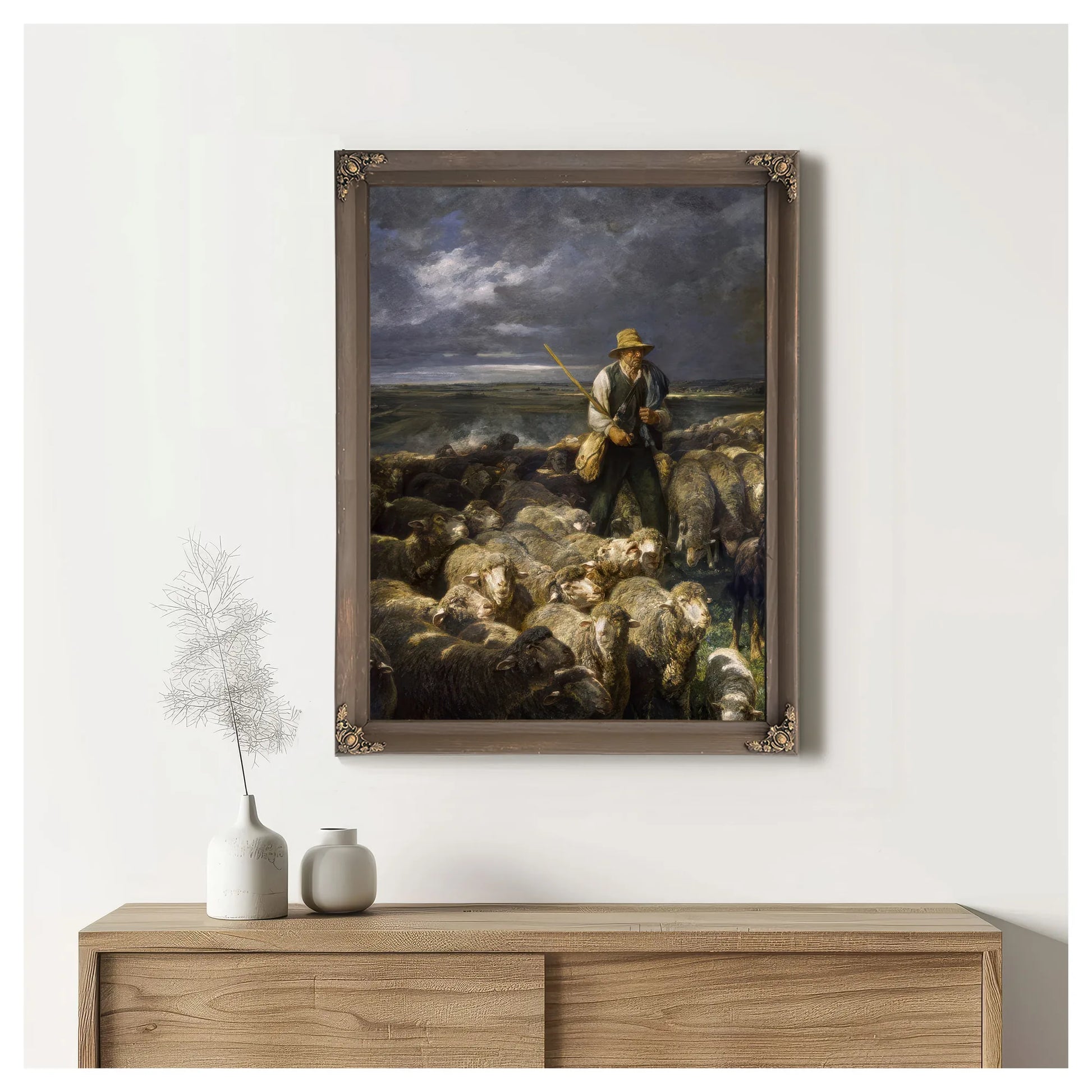 Shepherd And His Flock By Charles Emile Jacque Fine Art Print