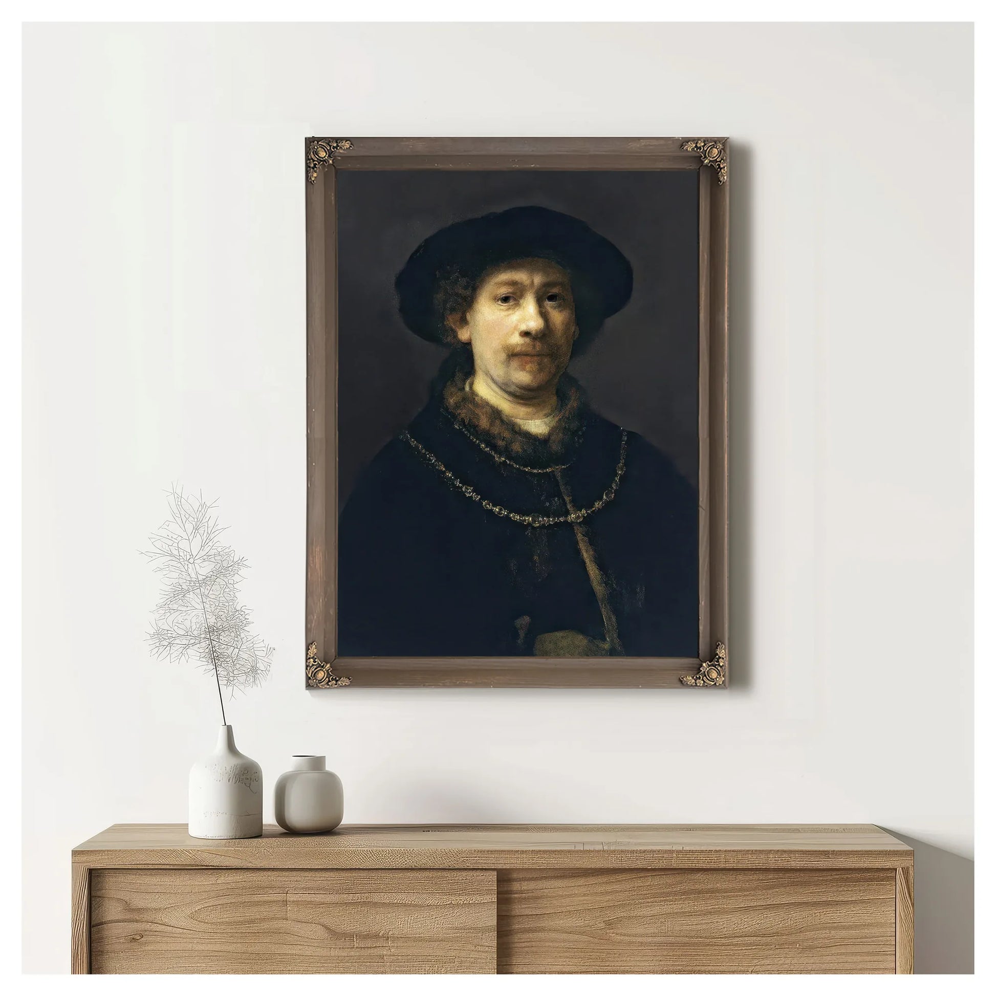 Self Portrait With A Hat And Two Chains By Rembrandt Fine Art Print