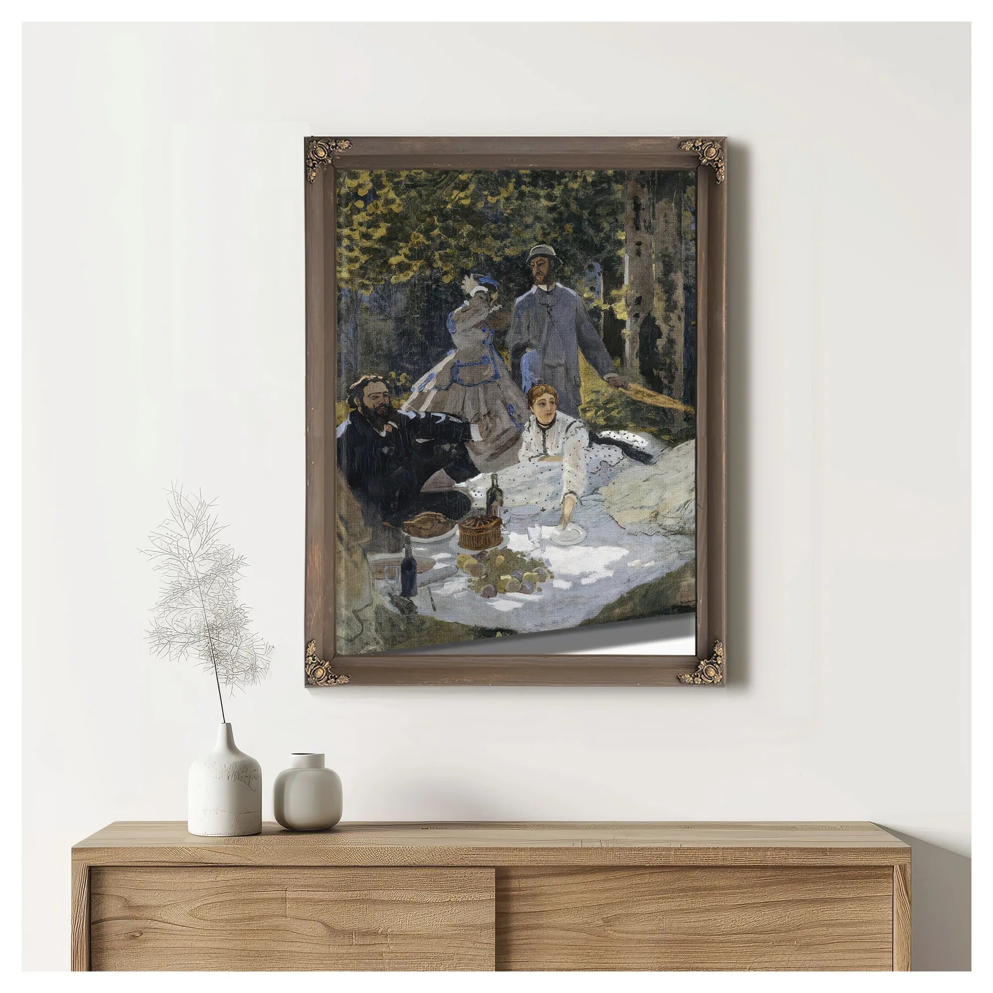Le Dejeuner Sur L'herbe, A Chailly. Portrait Bazille Au Centre Camille Doncieux ; Courbet A Gauche By Claude Monet Fine Art Print
