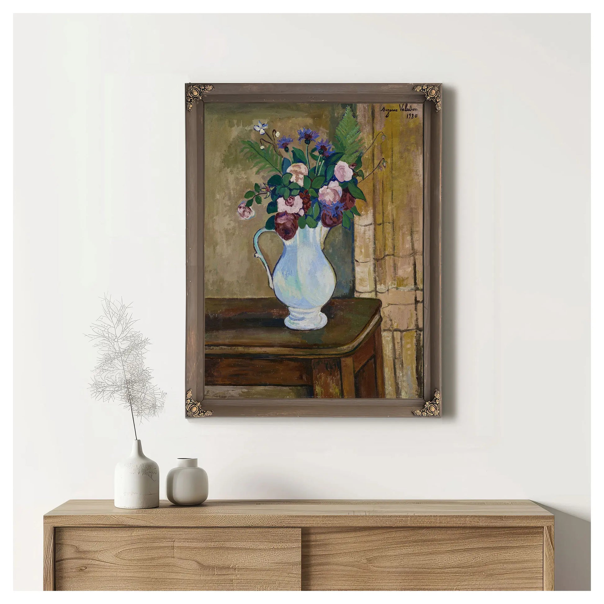 Bouquet De Roses Bleuets Et Fougeres by Suzanne Valadon