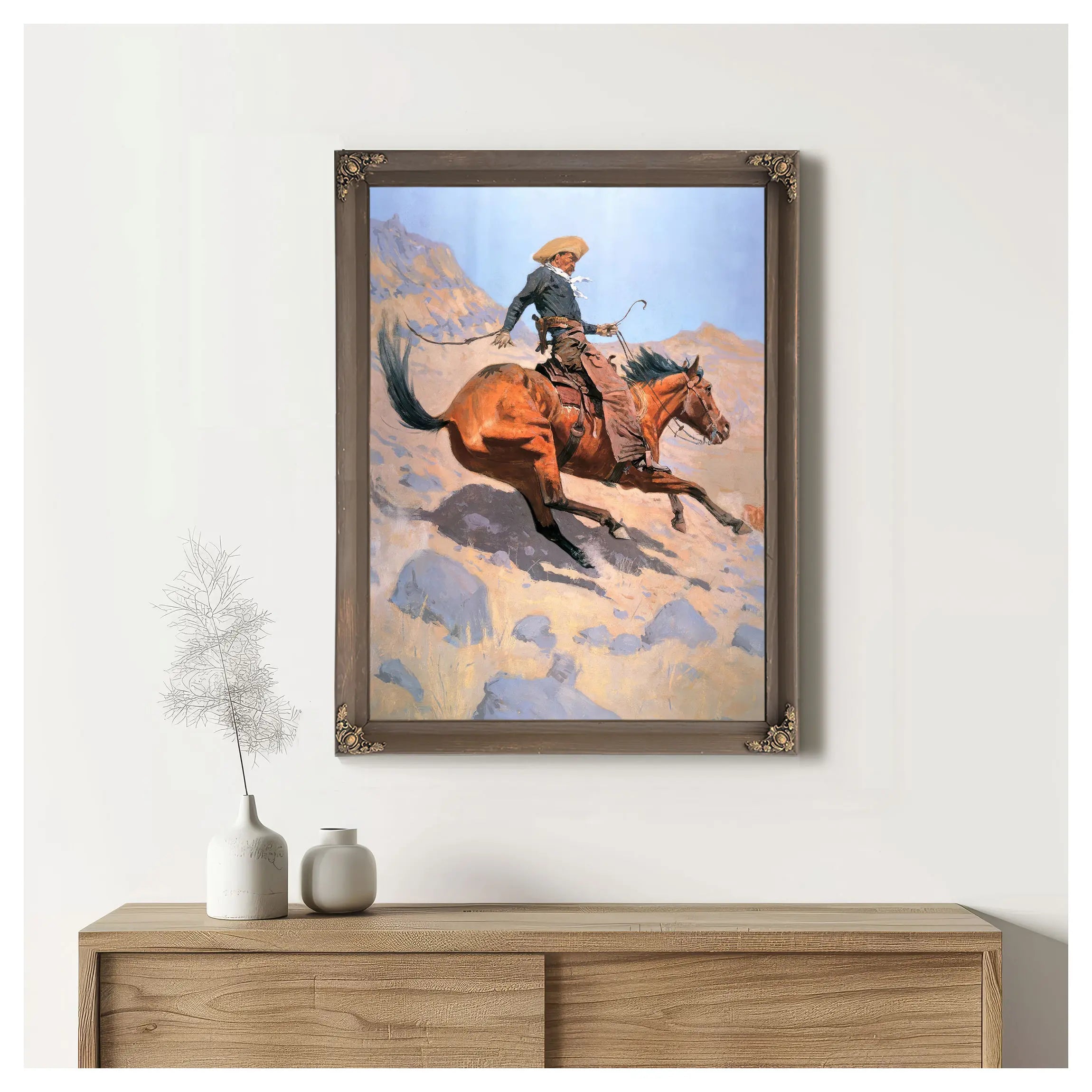 The Cowboy Oil On Canvas by Frederic Remington