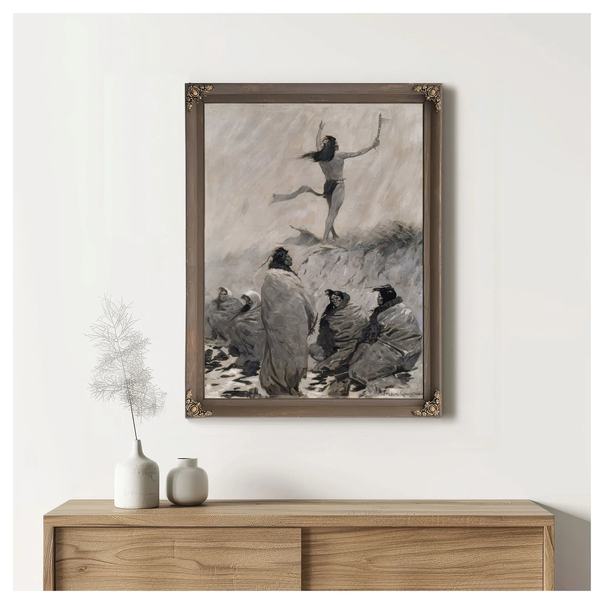 The Fire Eater Raised His Arms To The Thunder Birdb by Frederic Remington