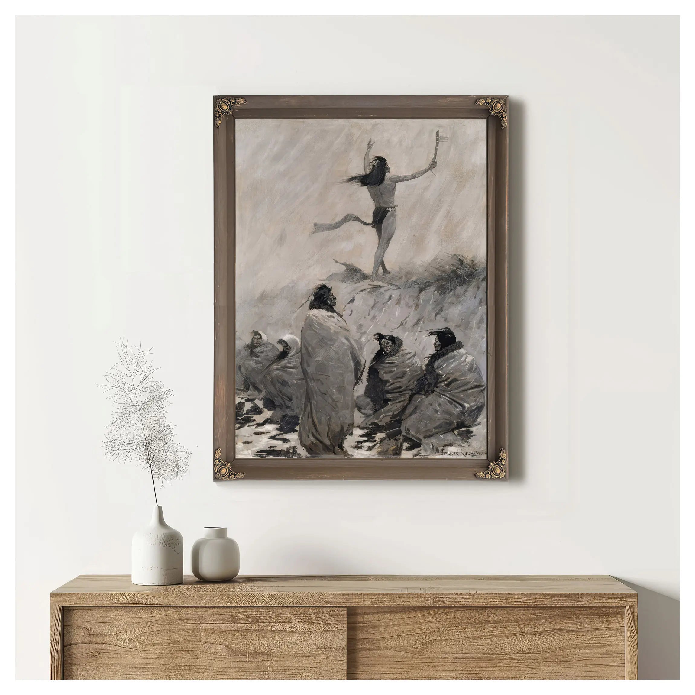 The Fire Eater Raised His Arms To The Thunder Birdb by Frederic Remington