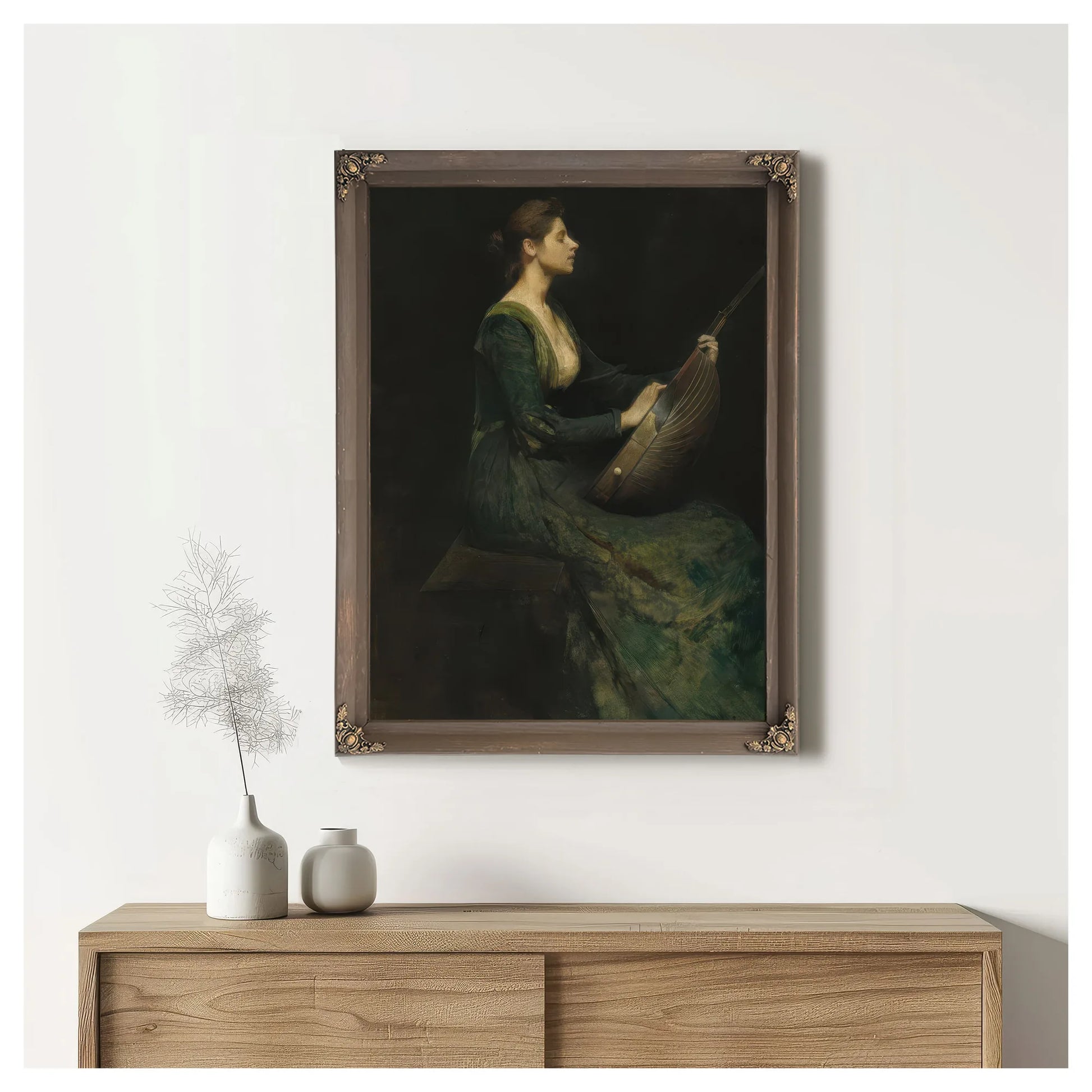 Lady With A Lute By Thomas Wilmer Dewing Fine Art Print