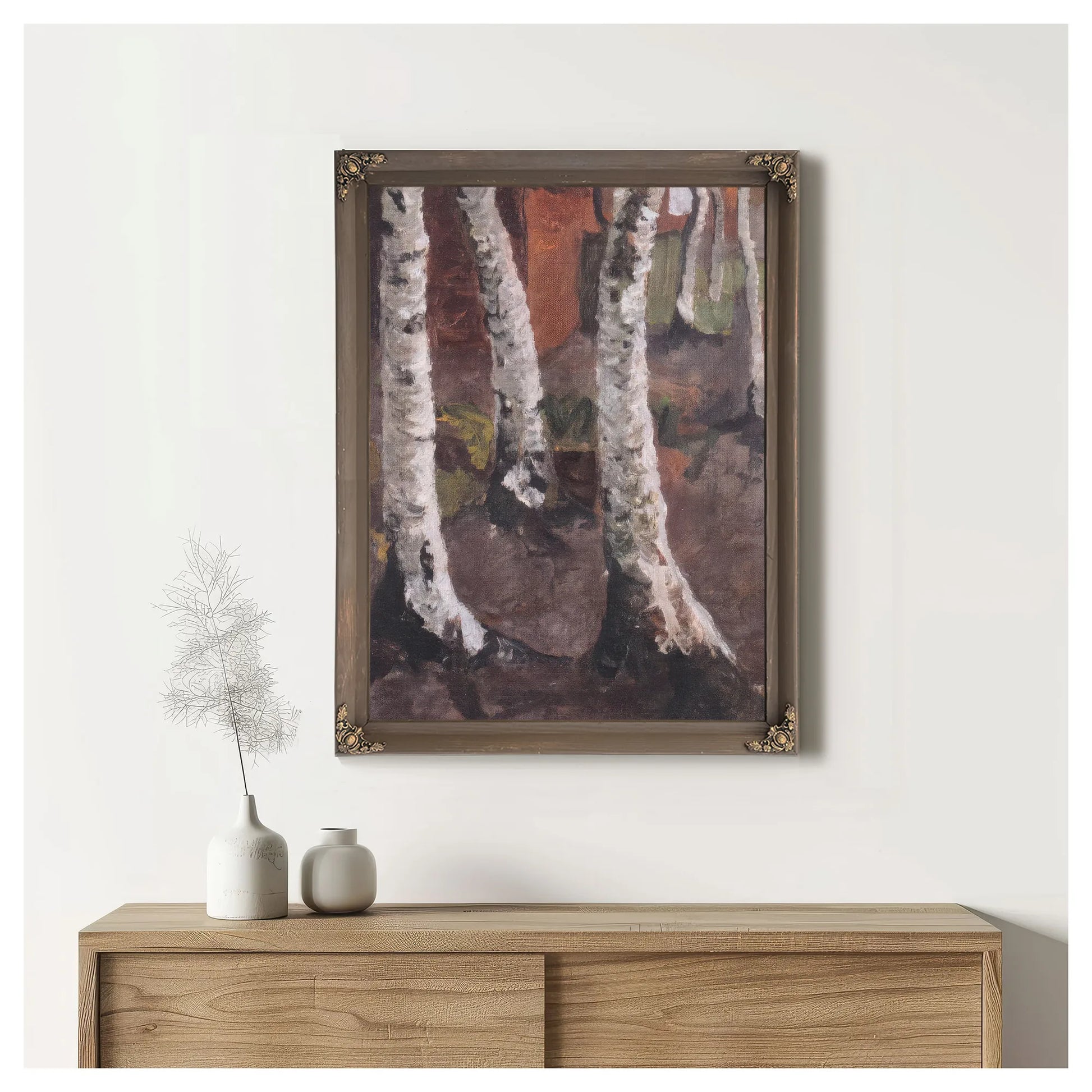 Birch Trunks Against A Red Farm By Paula Modersohn Becker Fine Art Print