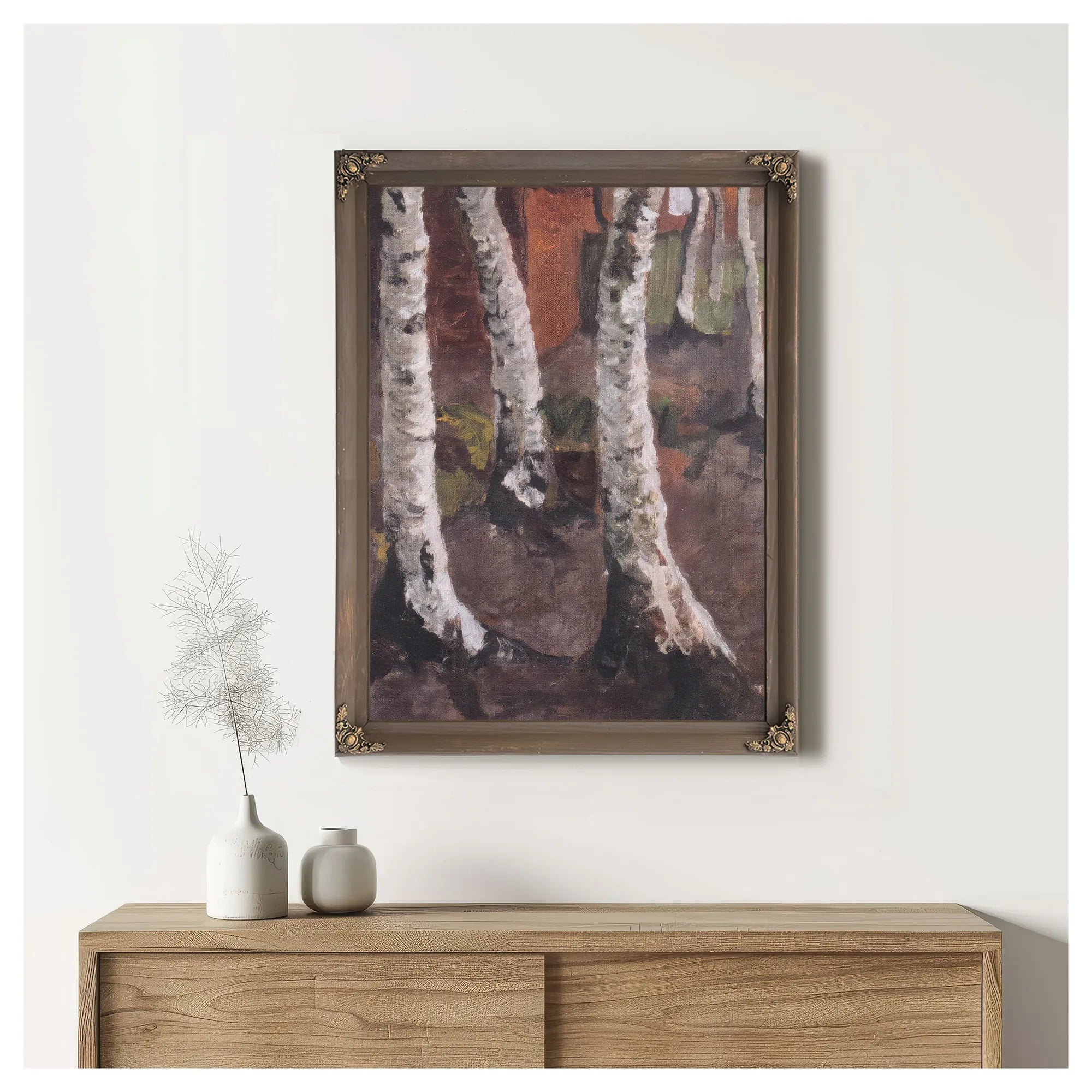 Birch Trunks Against A Red Farm By Paula Modersohn Becker Fine Art Print