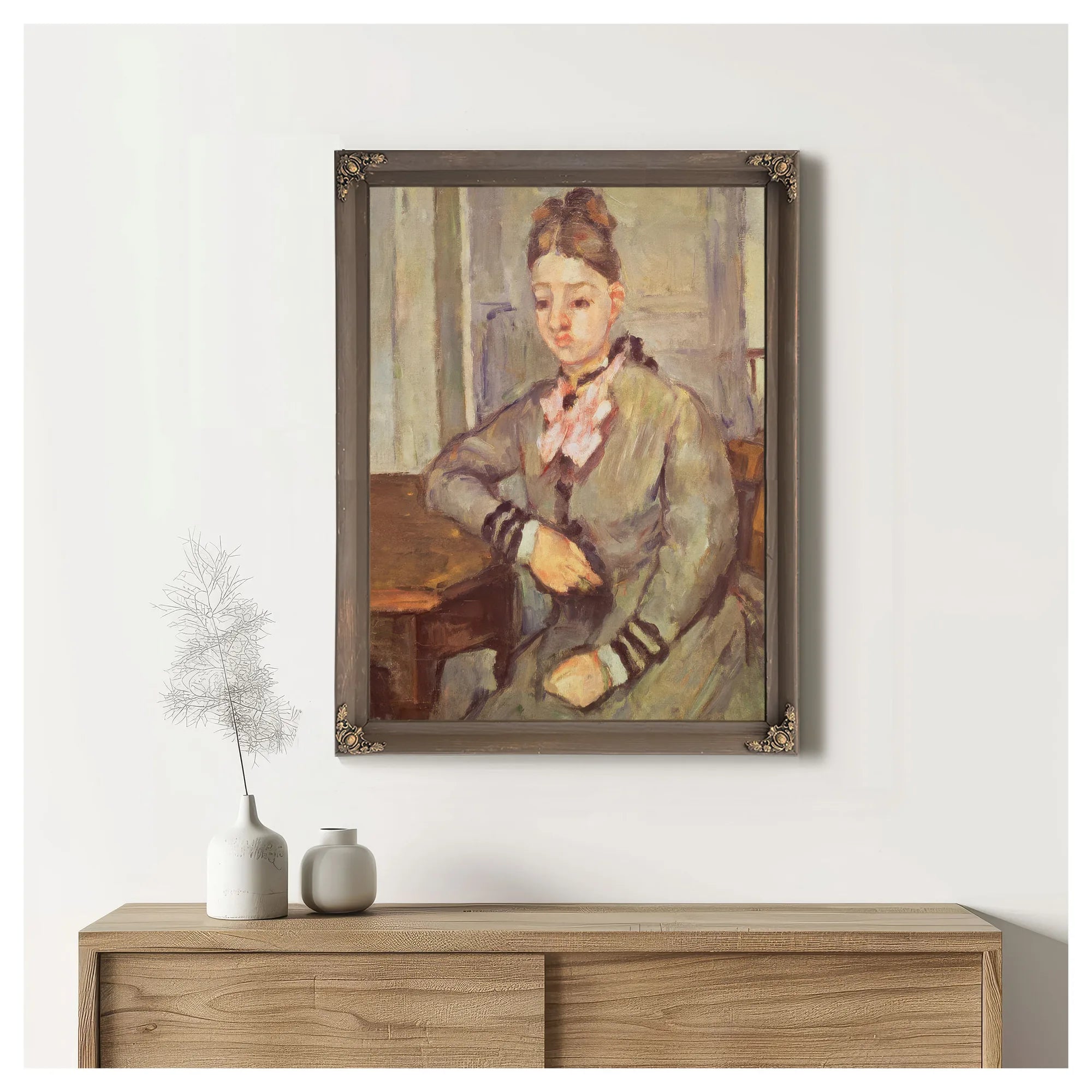 Madame Cezanne Leaning On A Table By Paul Cezanne Fine Art Print