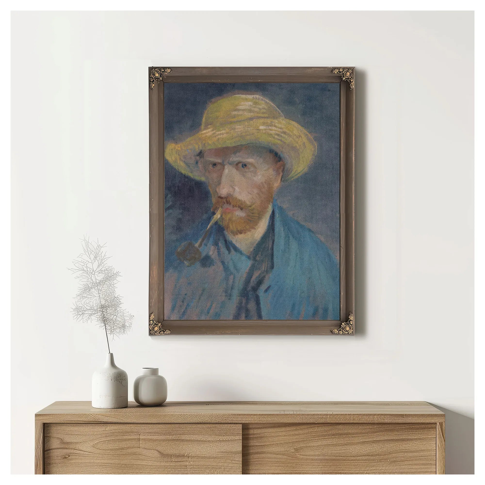 Self Portrait With Straw Hat And Pipe By Vincent Van Gogh Fine Art Print