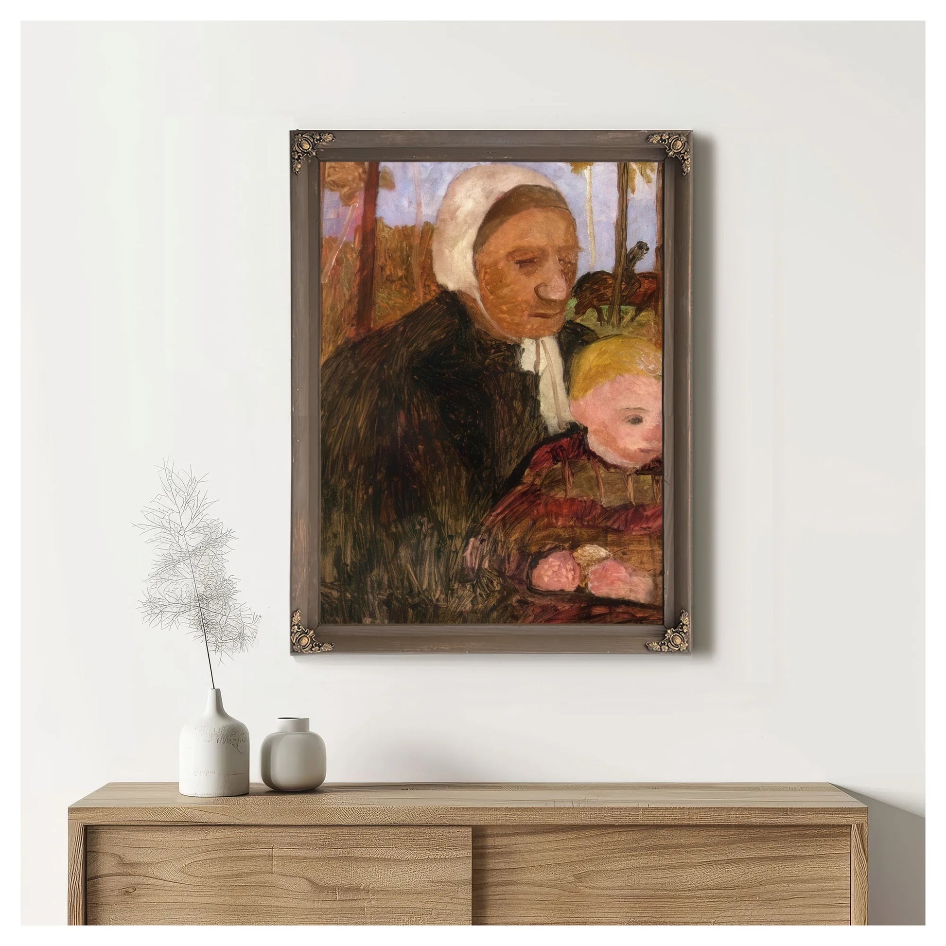Farmwoman With Child, Rider In The Background By Paula Modersohn Becker Fine Art Print