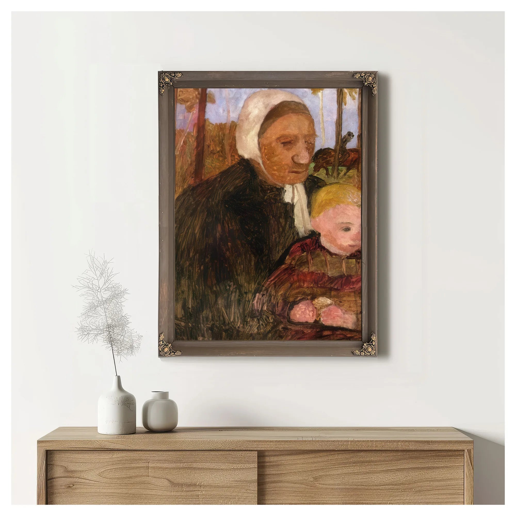 Farmwoman With Child, Rider In The Background By Paula Modersohn Becker Fine Art Print