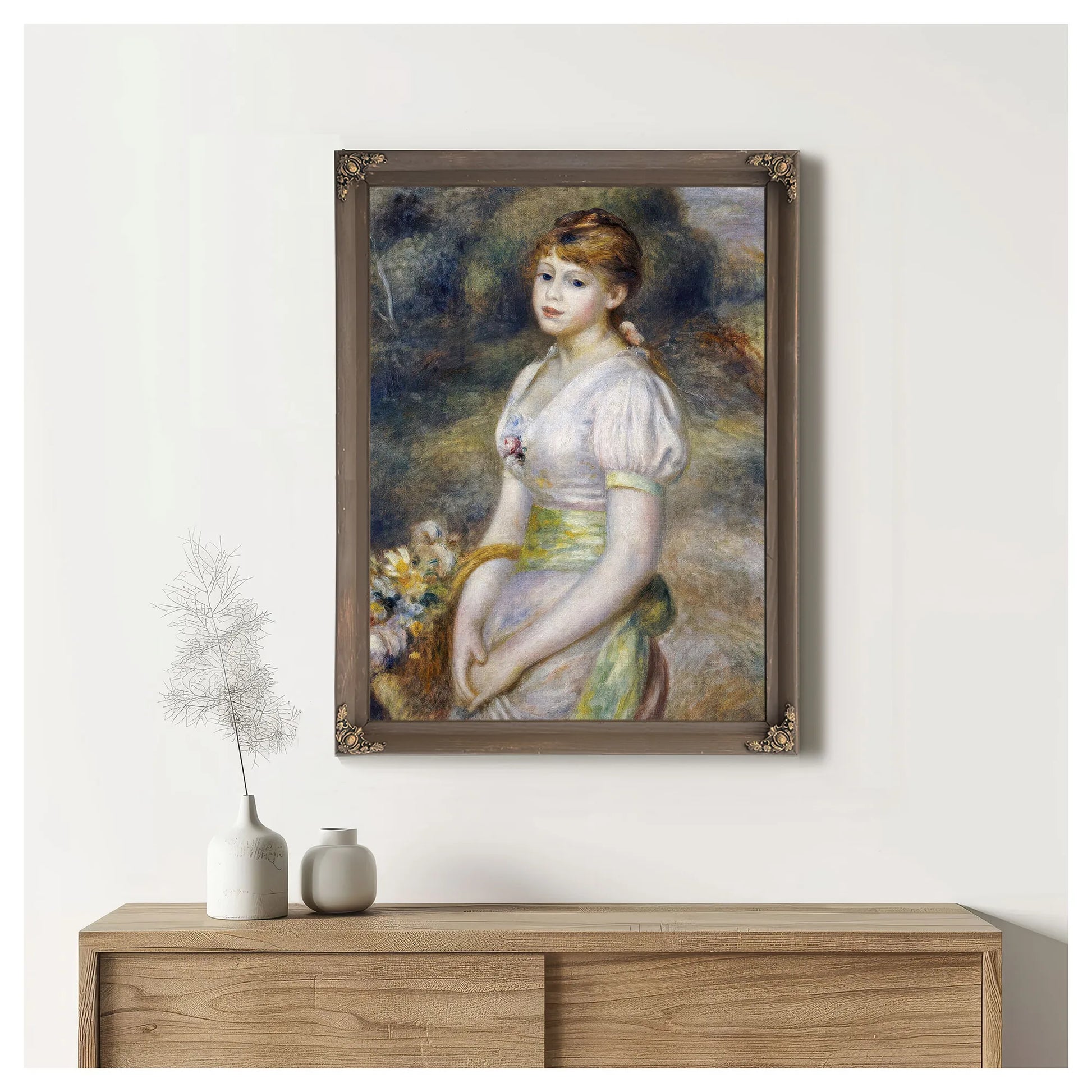 Young Girl With A Basket Of Flowers By Pierre Auguste Renoir Fine Art Print